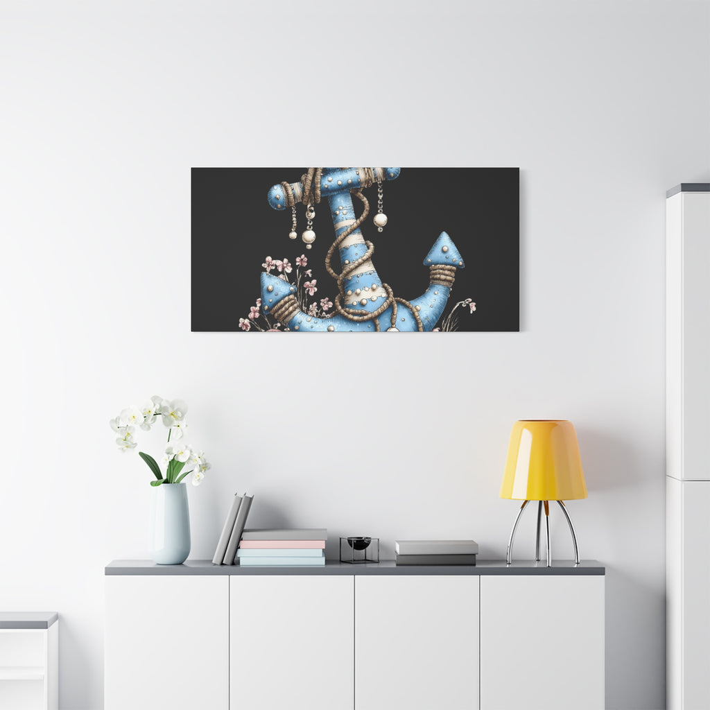 Nautical Blue Anchor Canvas Art — Coastal Wall Decor