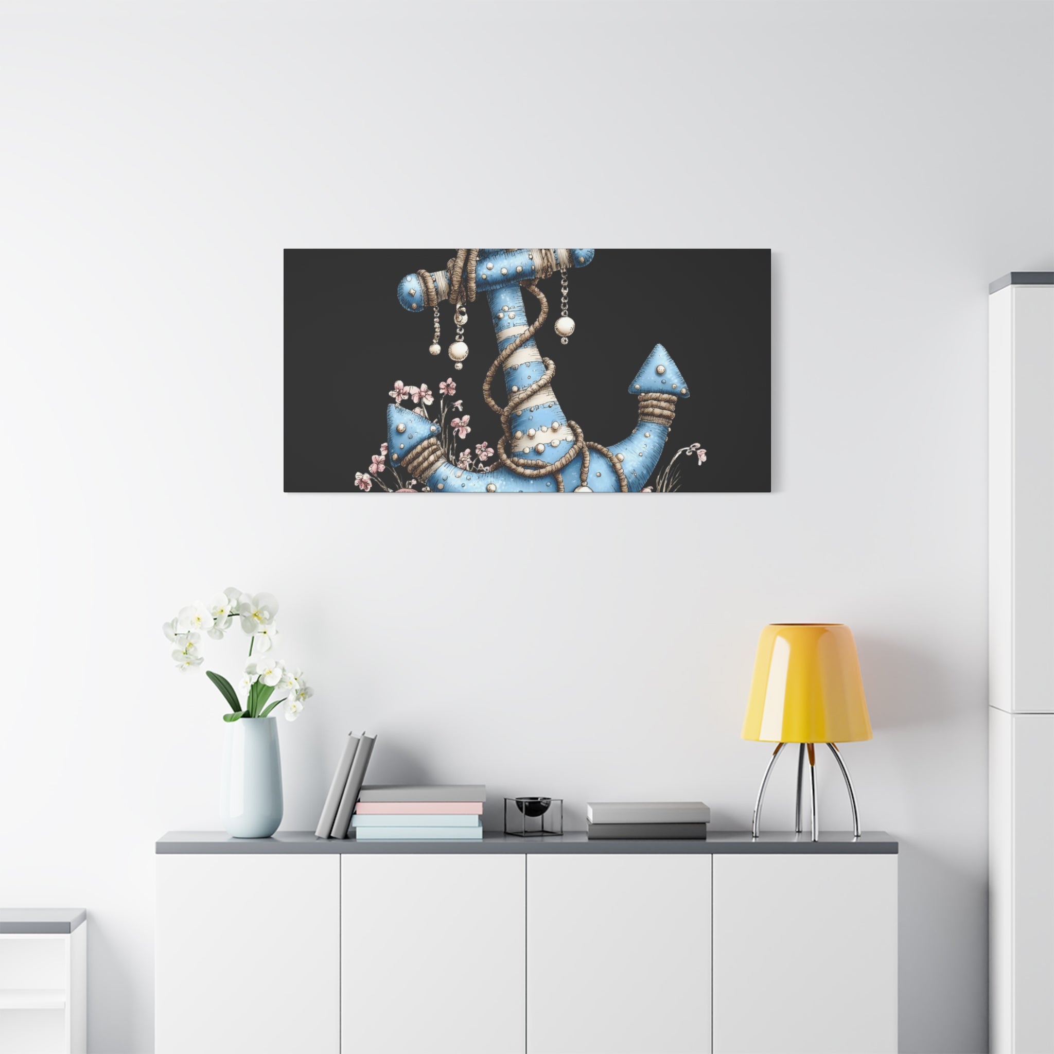 Nautical Blue Anchor Canvas Art — Coastal Wall Decor