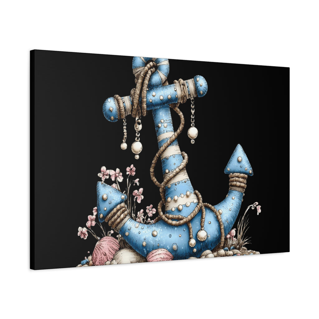 Nautical Blue Anchor Canvas Art — Coastal Wall Decor