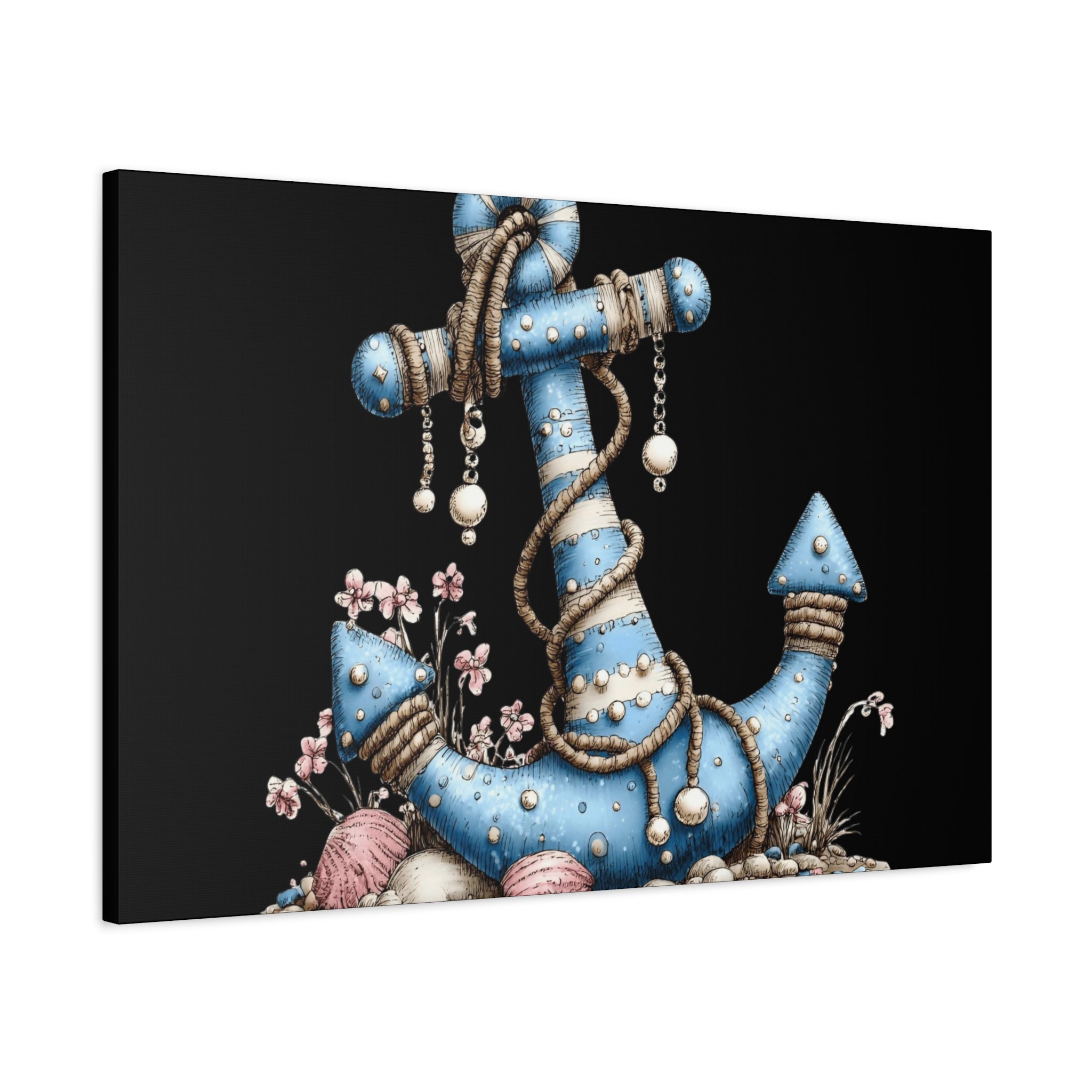 Nautical Blue Anchor Canvas Art — Coastal Wall Decor