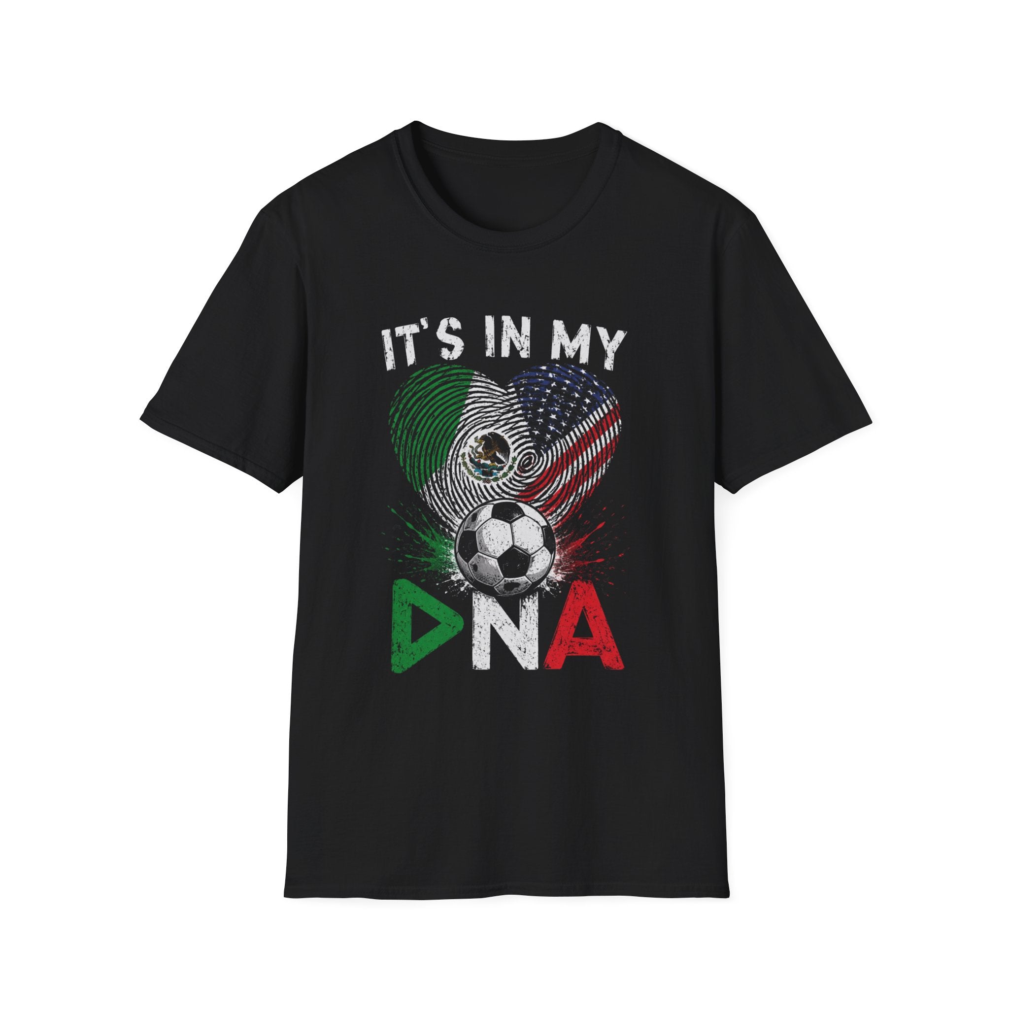 Soccer DNA T-Shirt — It's In My Heart with USA & Mexico Flag Fingerprint