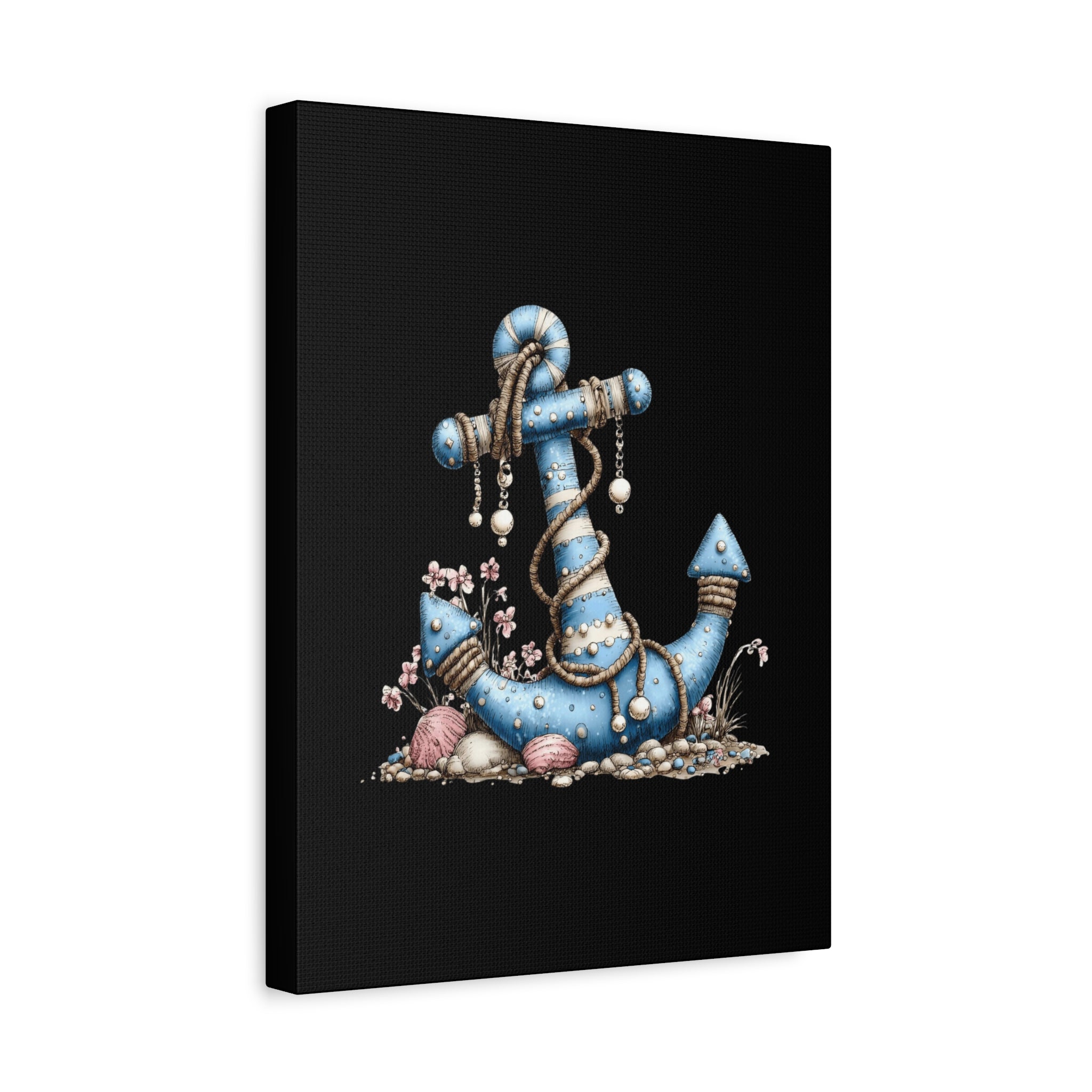 Nautical Blue Anchor Canvas Art — Coastal Wall Decor