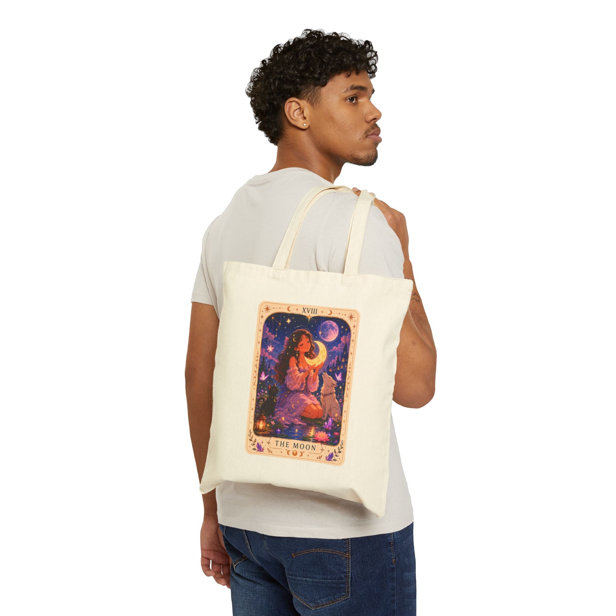 Tarot Moon Canvas Tote Bag — The Moon Card Astronomy Witchy Shopper
