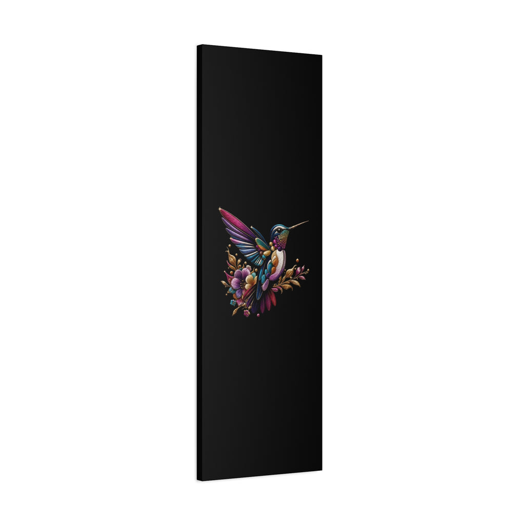 Colorful Hummingbird Floral Canvas Wall Art – Vibrant Bird Print on Black Matte