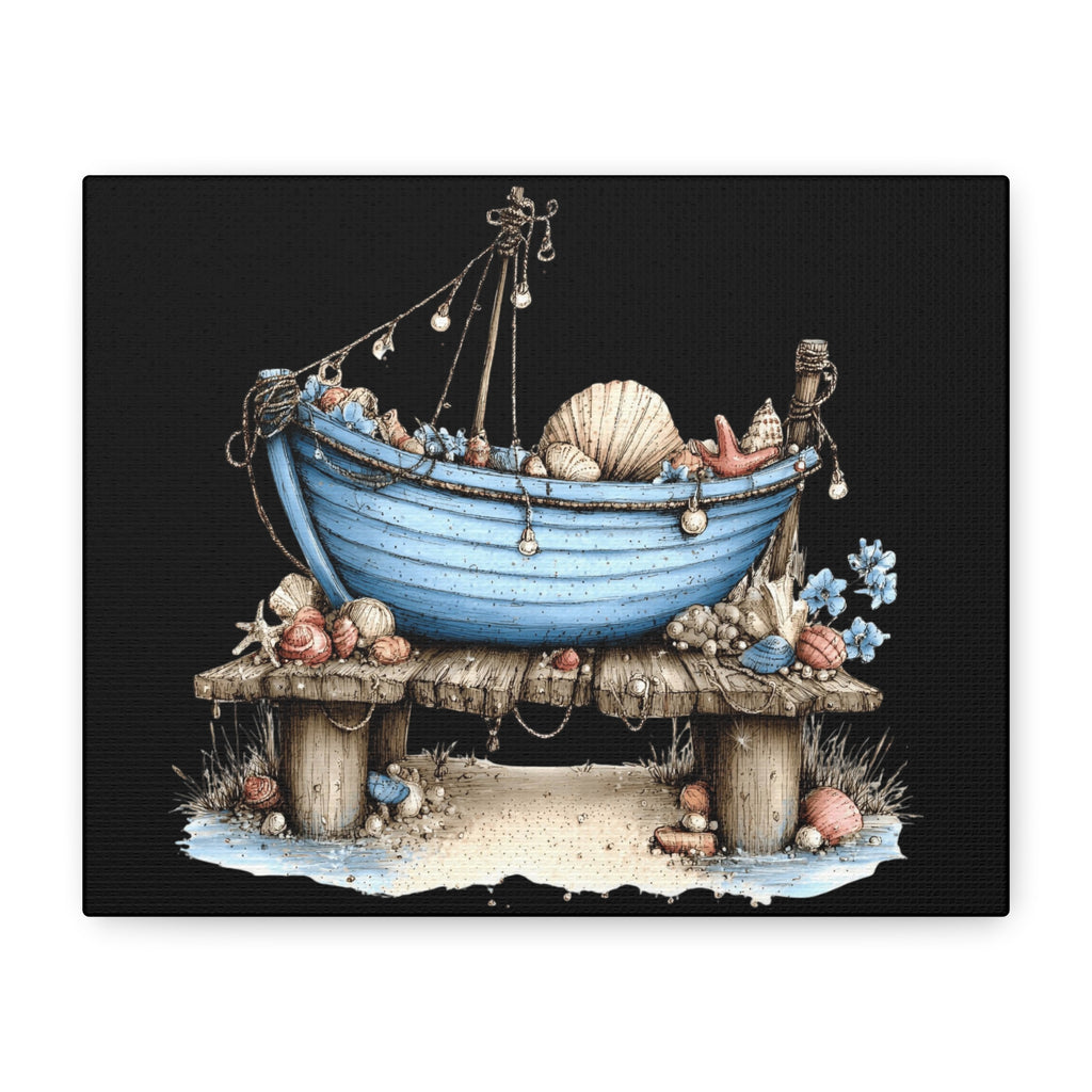 Coastal Boat Canvas Print — Blue Rowboat Seaside Wall Art