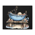 Coastal Boat Canvas Print — Blue Rowboat Seaside Wall Art