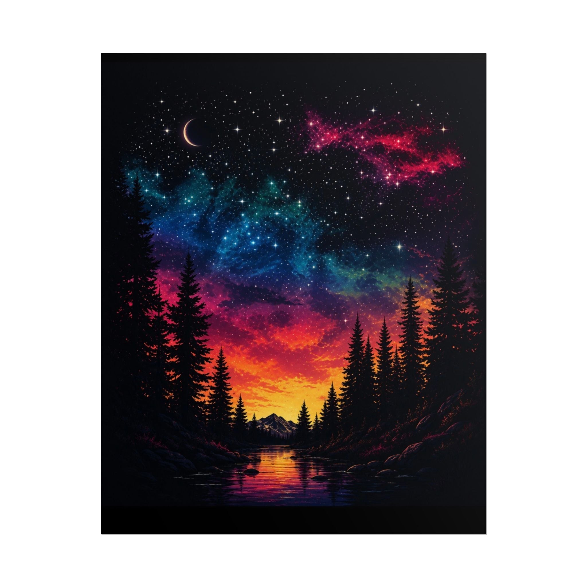 Galaxy Sunset Poster — Colorful Night Sky Landscape Wall Art
