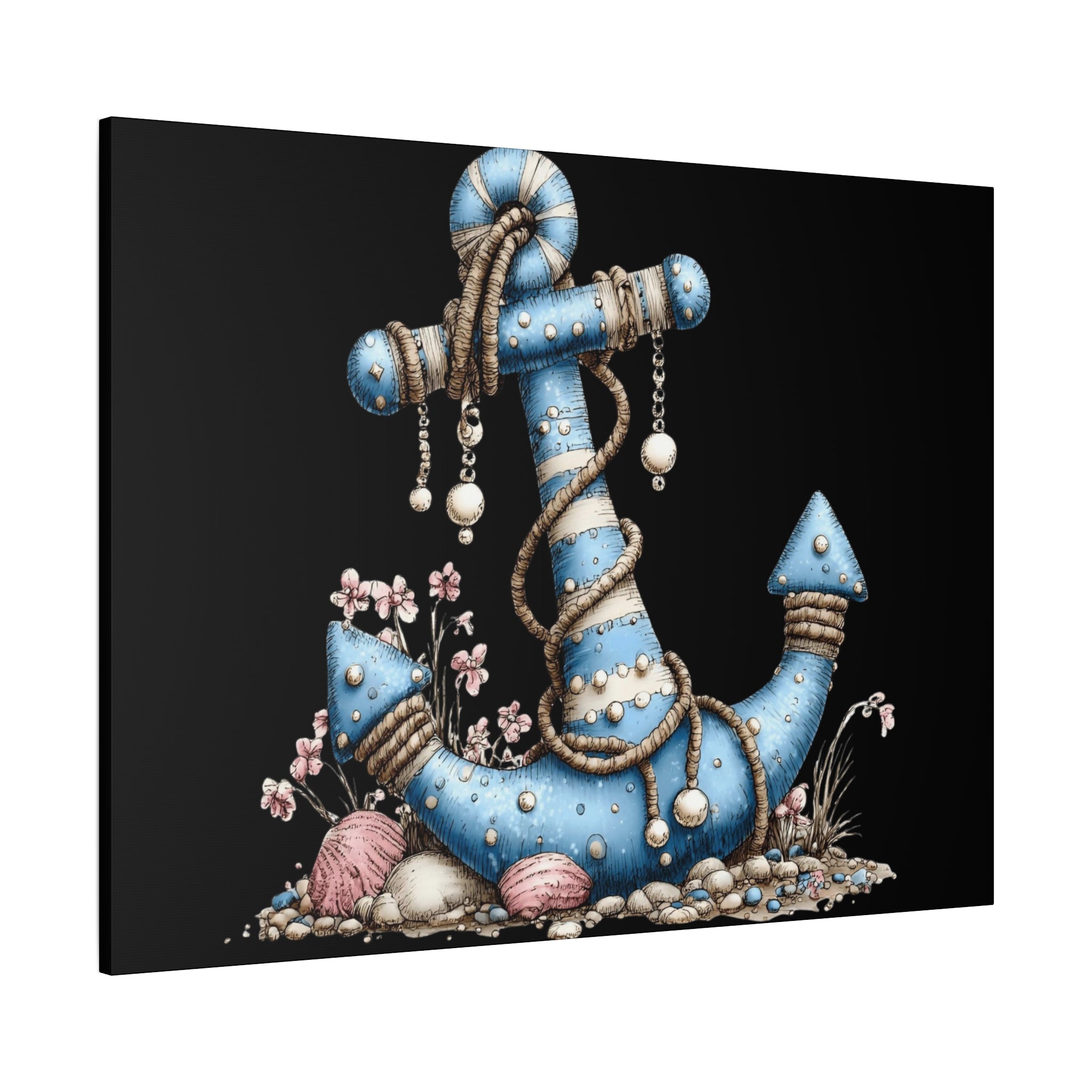 Nautical Blue Anchor Canvas Art — Coastal Wall Decor