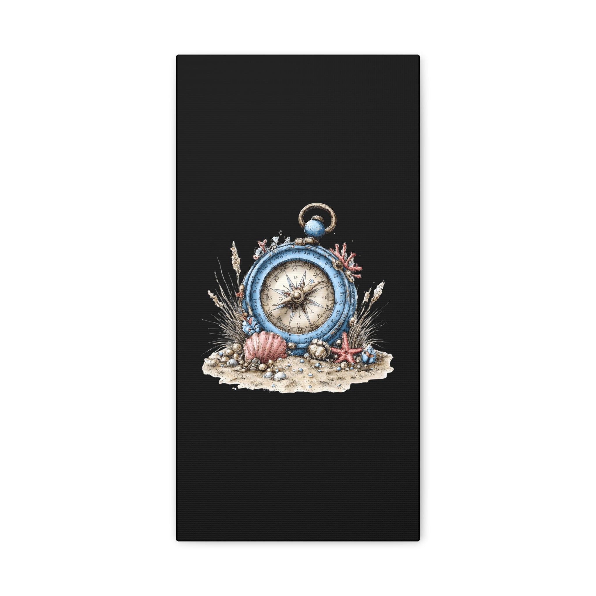 Nautical Compass Canvas Wall Art — Vintage Sea Shell Beach Decor