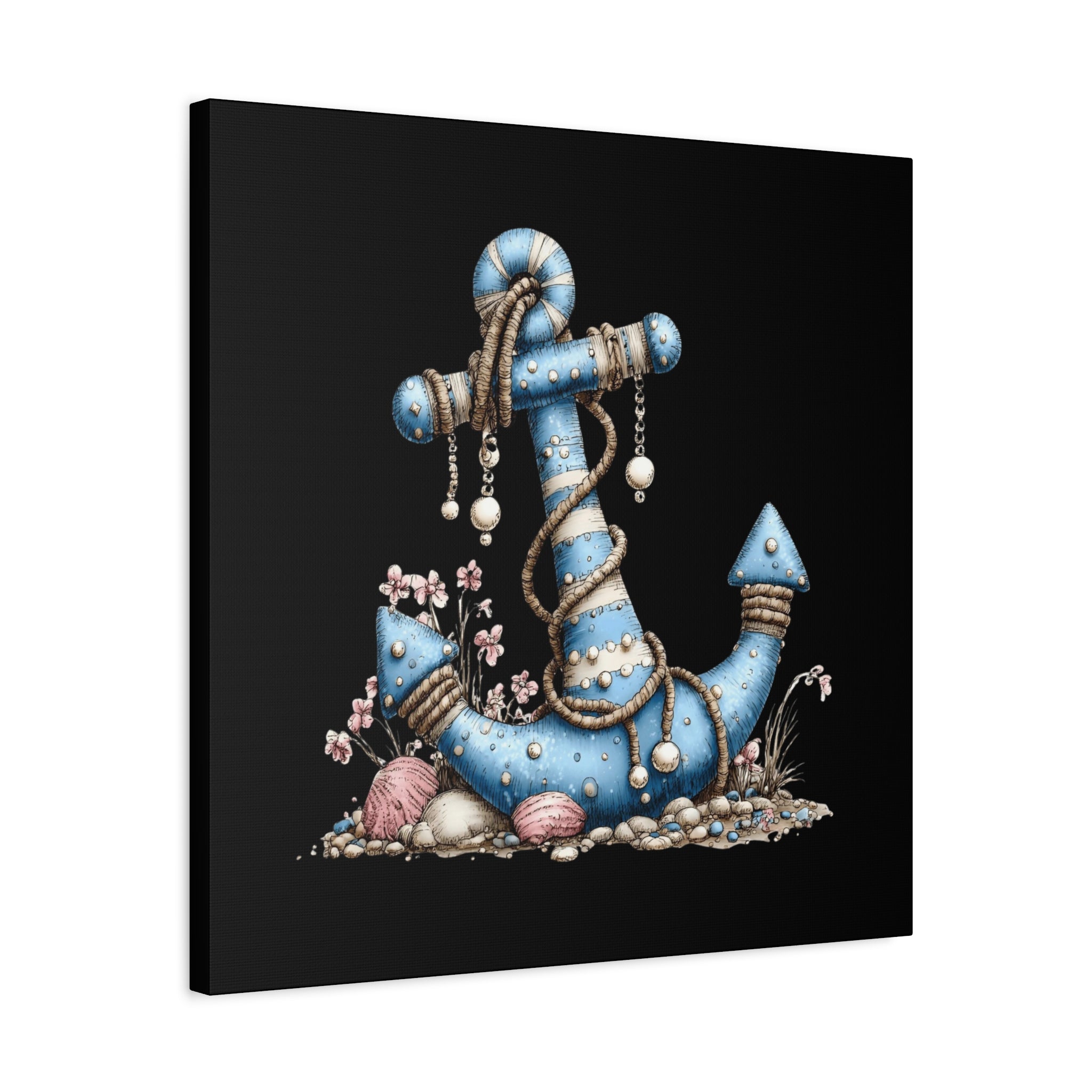 Nautical Blue Anchor Canvas Art — Coastal Wall Decor