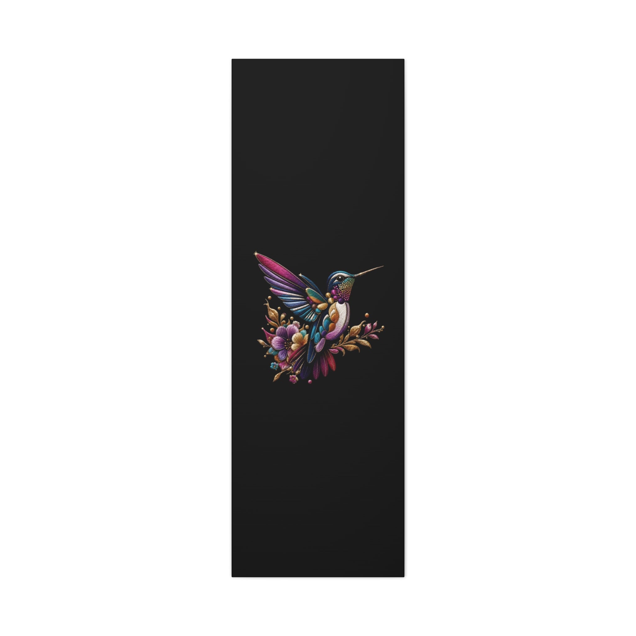 Colorful Hummingbird Floral Canvas Wall Art – Vibrant Bird Print on Black Matte