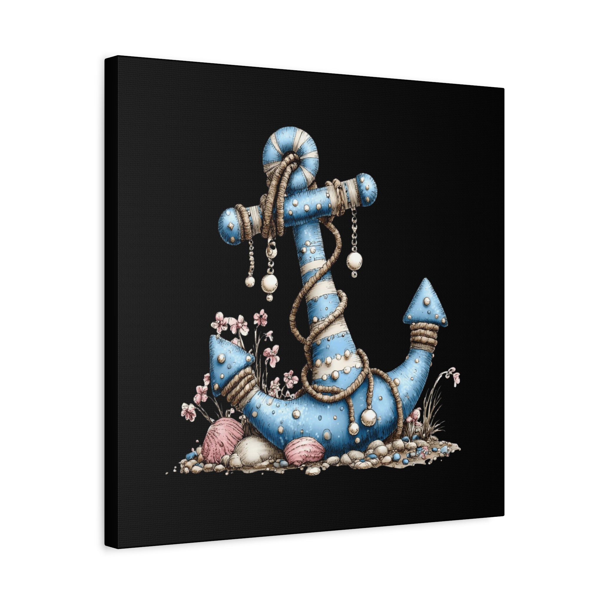 Nautical Blue Anchor Canvas Art — Coastal Wall Decor