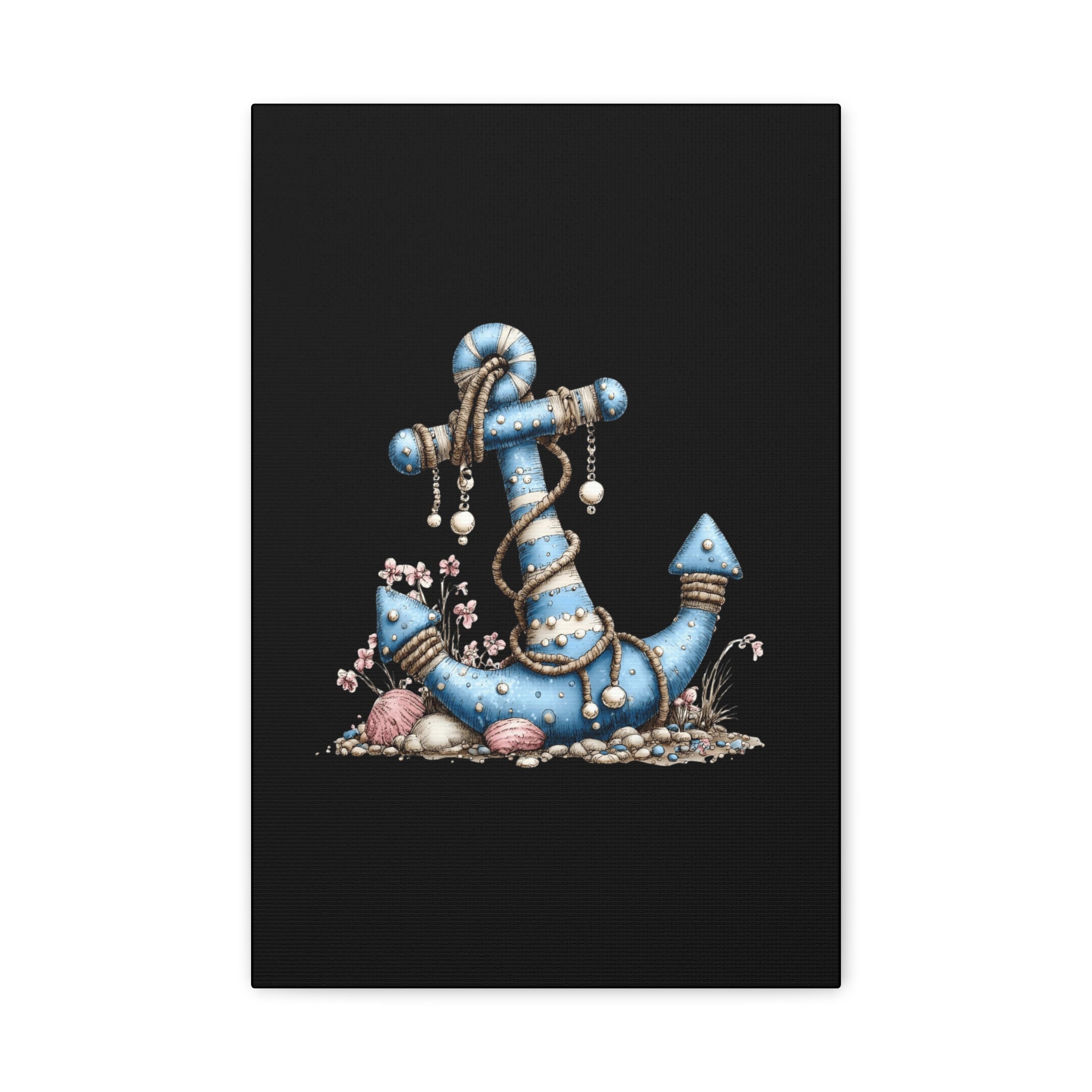 Nautical Blue Anchor Canvas Art — Coastal Wall Decor