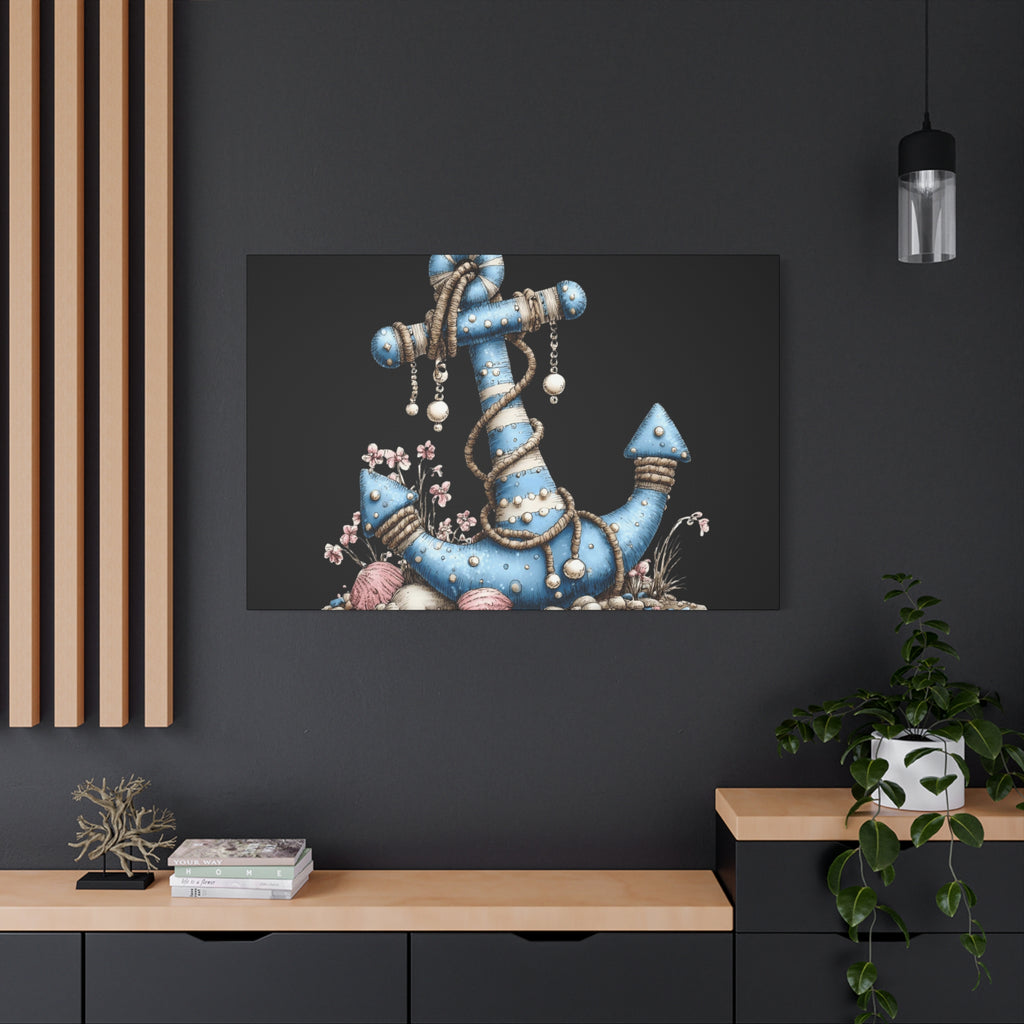 Nautical Blue Anchor Canvas Art — Coastal Wall Decor