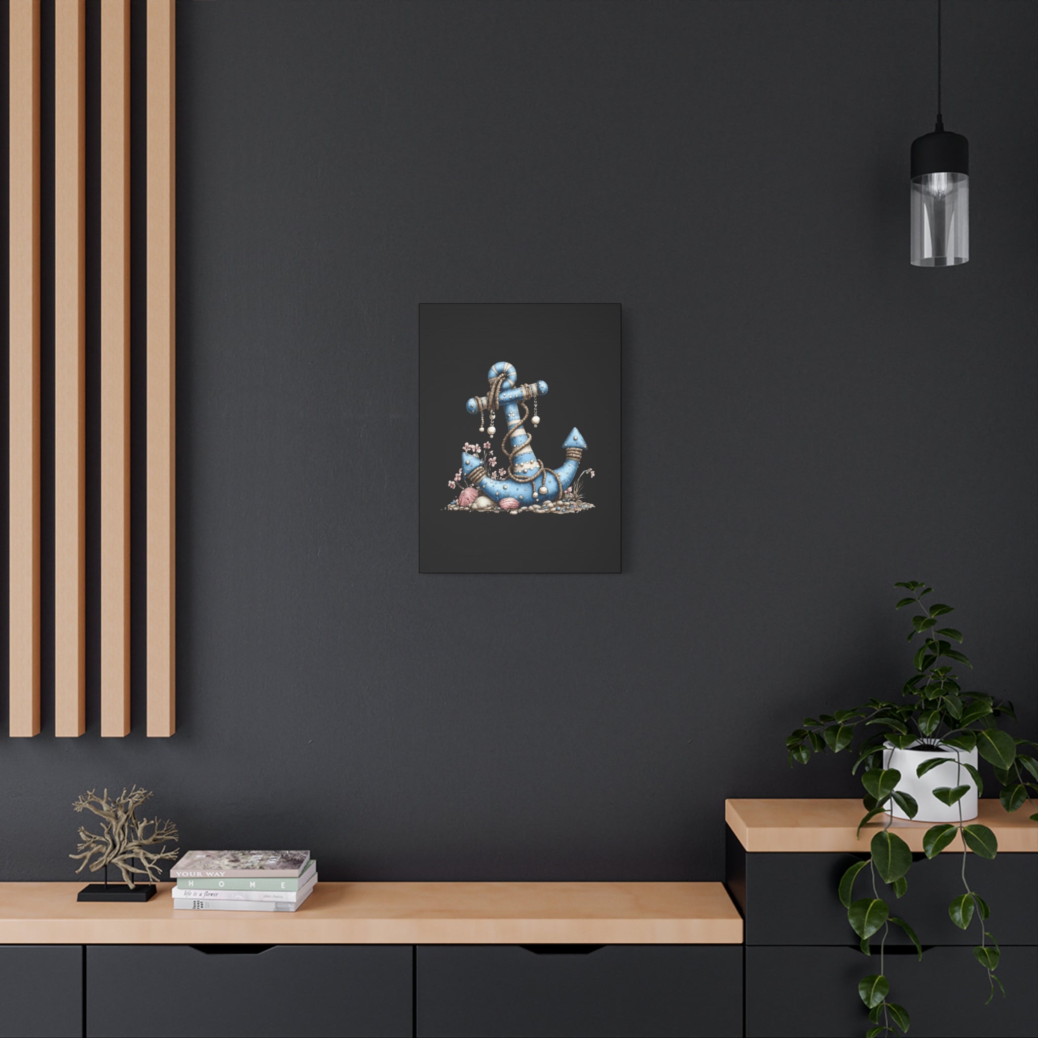 Nautical Blue Anchor Canvas Art — Coastal Wall Decor