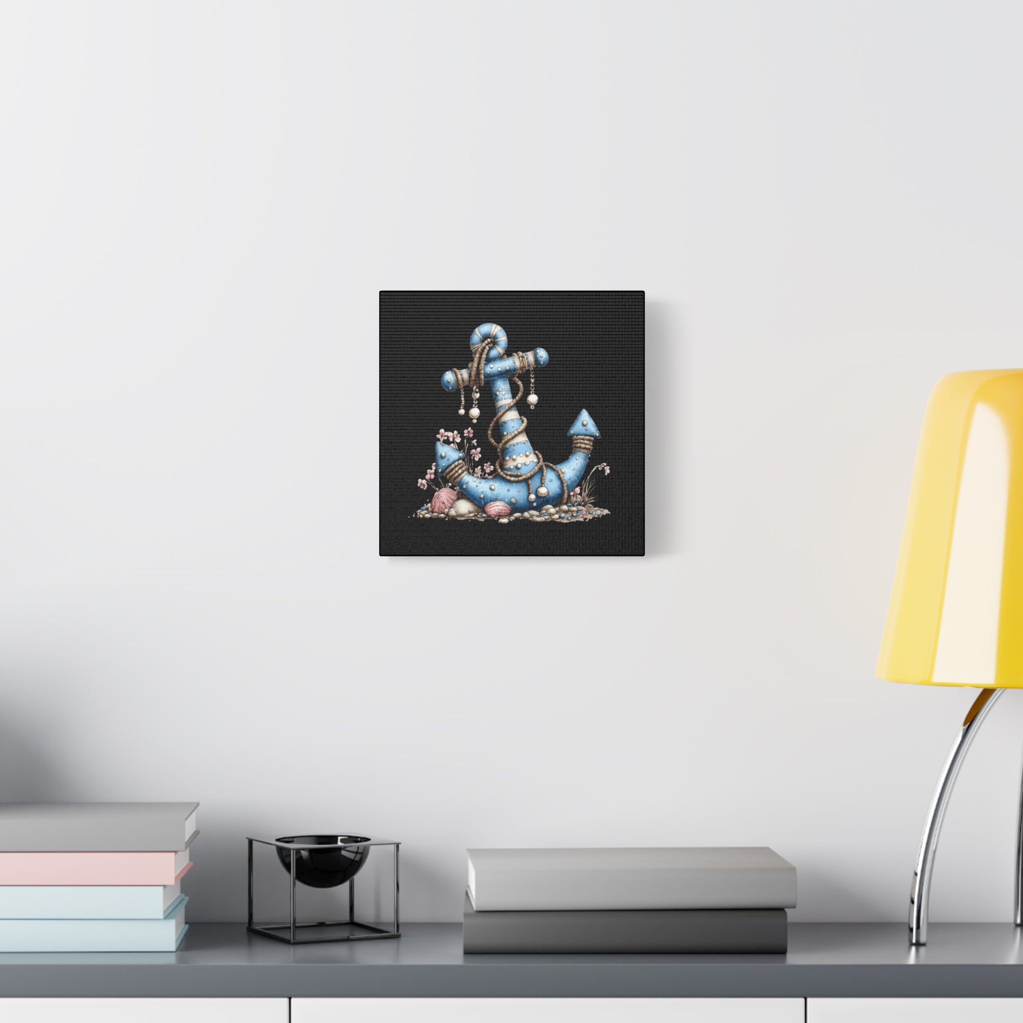 Nautical Blue Anchor Canvas Art — Coastal Wall Decor