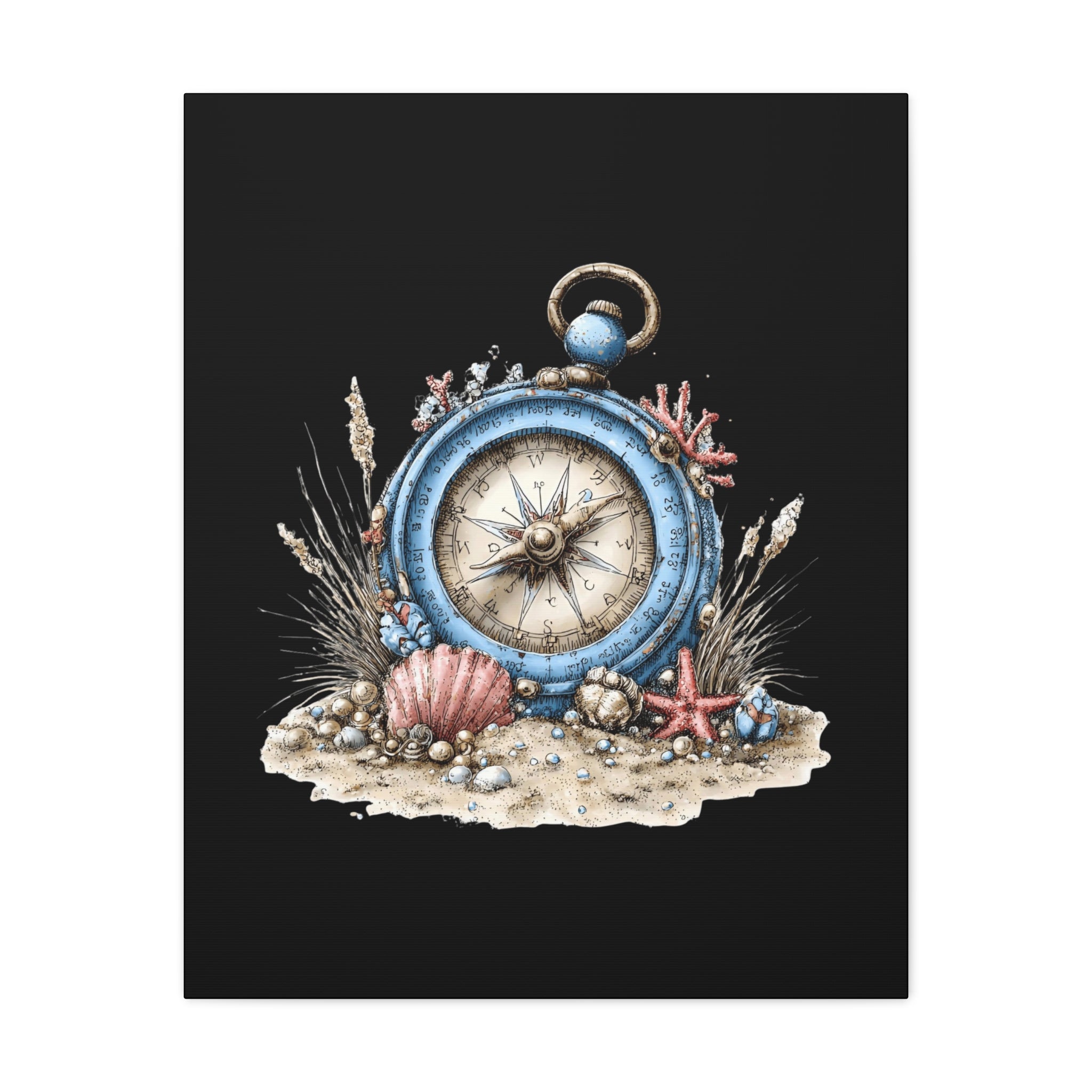 Nautical Compass Canvas Wall Art — Vintage Sea Shell Beach Decor
