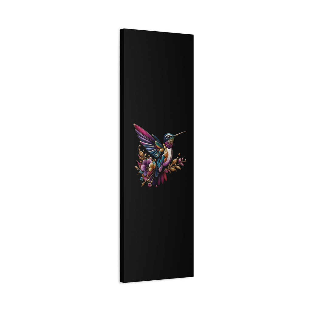 Colorful Hummingbird Floral Canvas Wall Art – Vibrant Bird Print on Black Matte