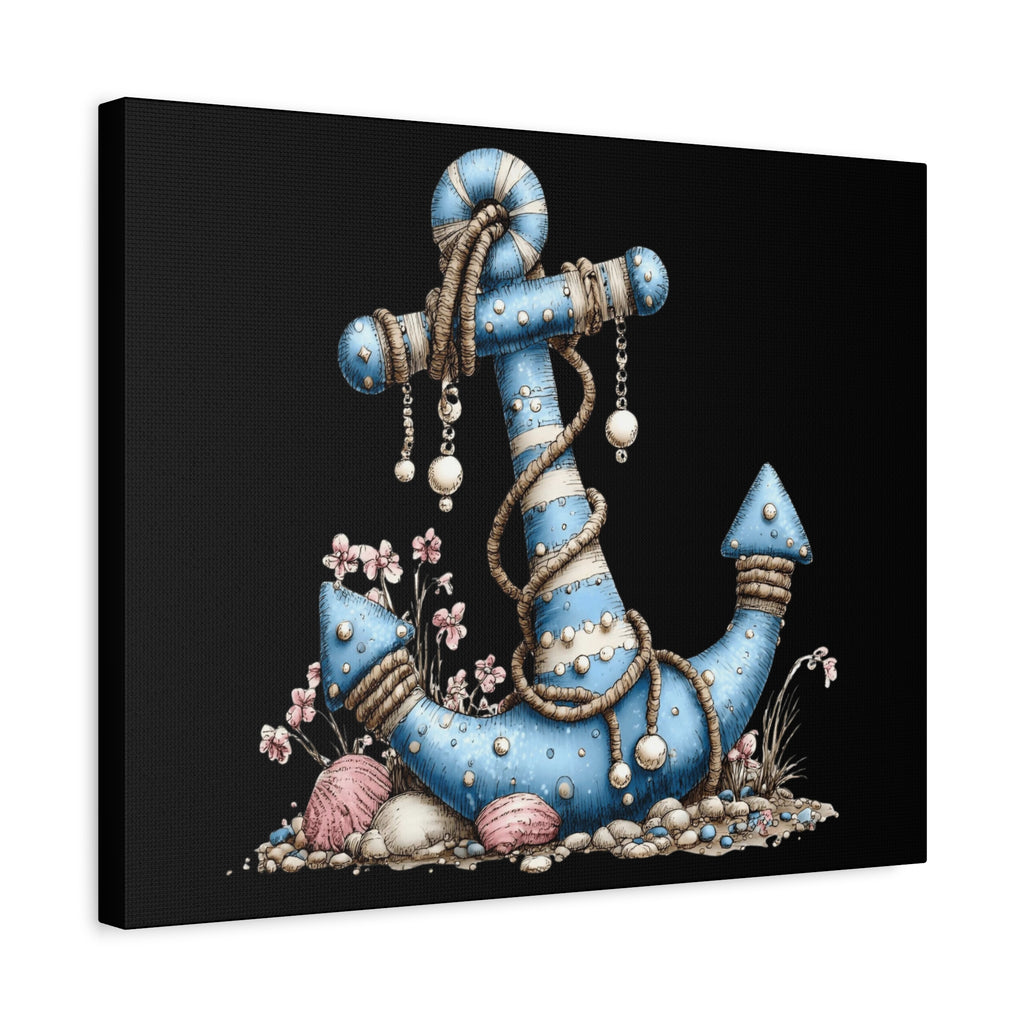 Nautical Blue Anchor Canvas Art — Coastal Wall Decor
