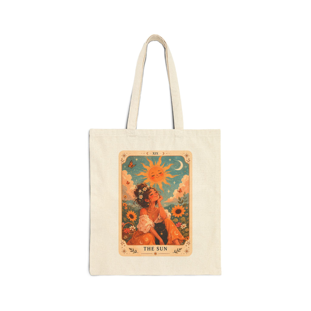 Tarot 'The Sun' Canvas Tote Bag — Vintage Sunflower Boho Market Bag