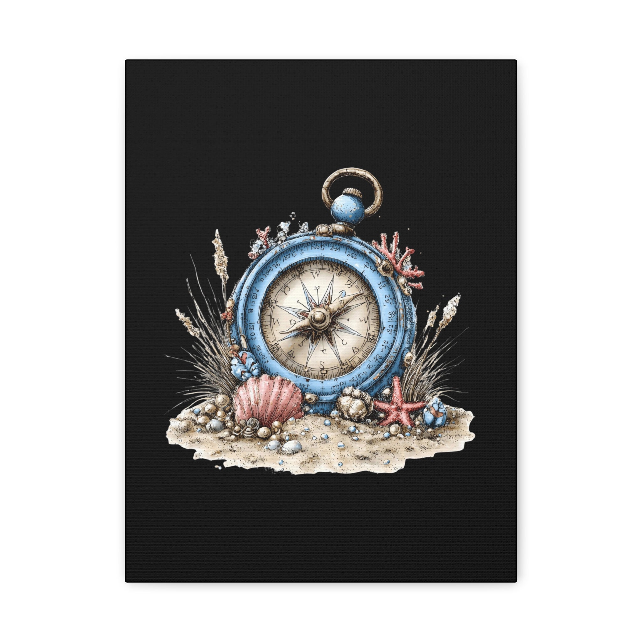 Nautical Compass Canvas Wall Art — Vintage Sea Shell Beach Decor