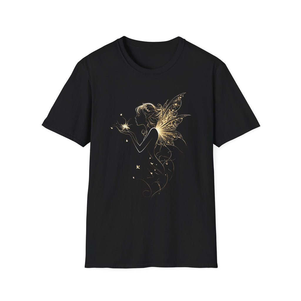 Fairy Silhouette T-Shirt — Gold Sparkle Fairy Wings Graphic Tee