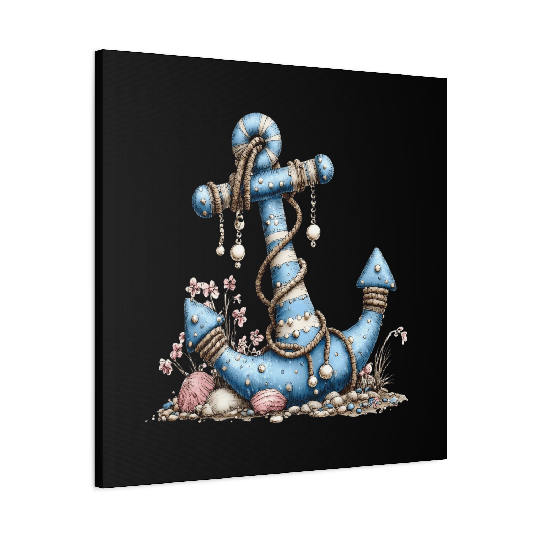 Nautical Blue Anchor Canvas Art — Coastal Wall Decor