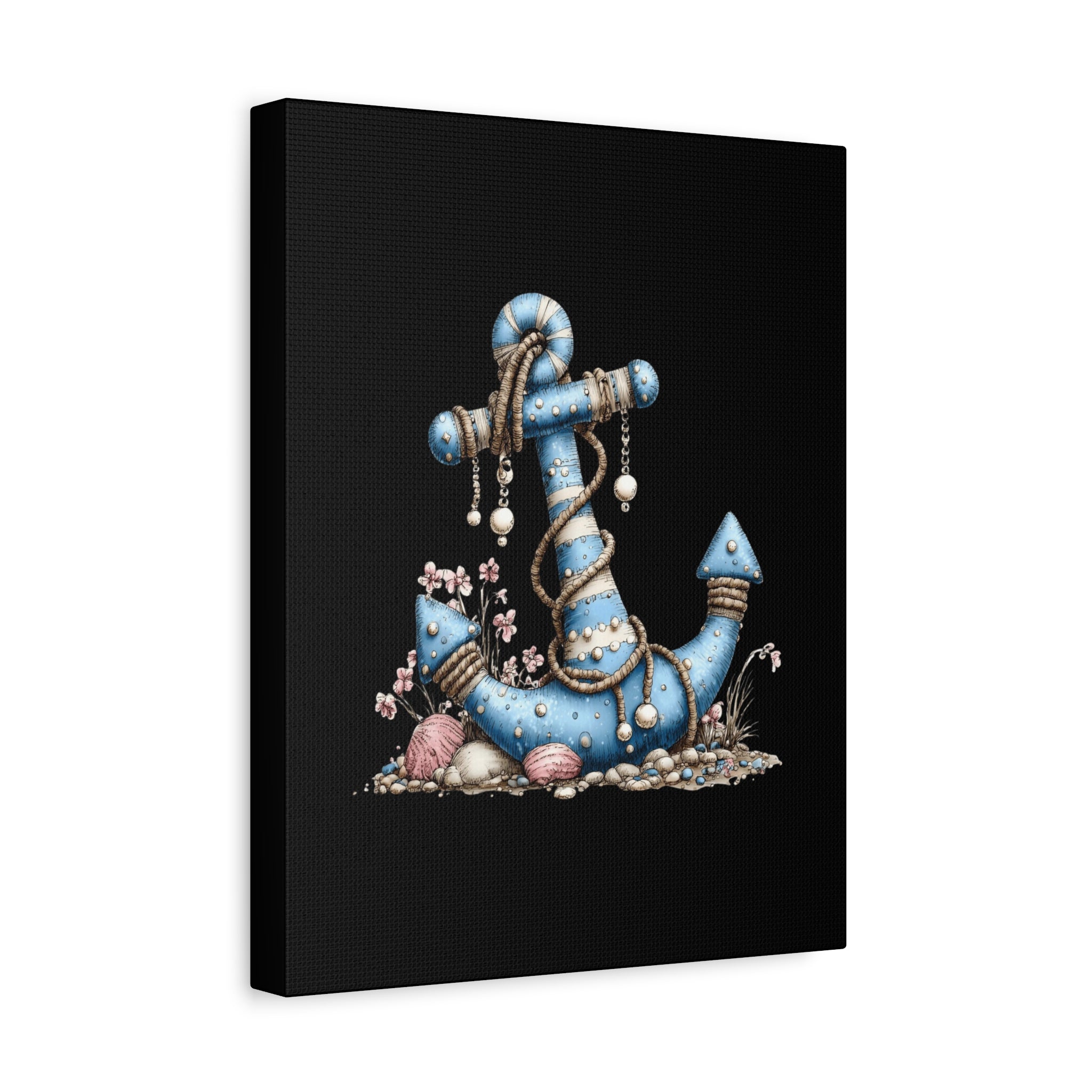 Nautical Blue Anchor Canvas Art — Coastal Wall Decor