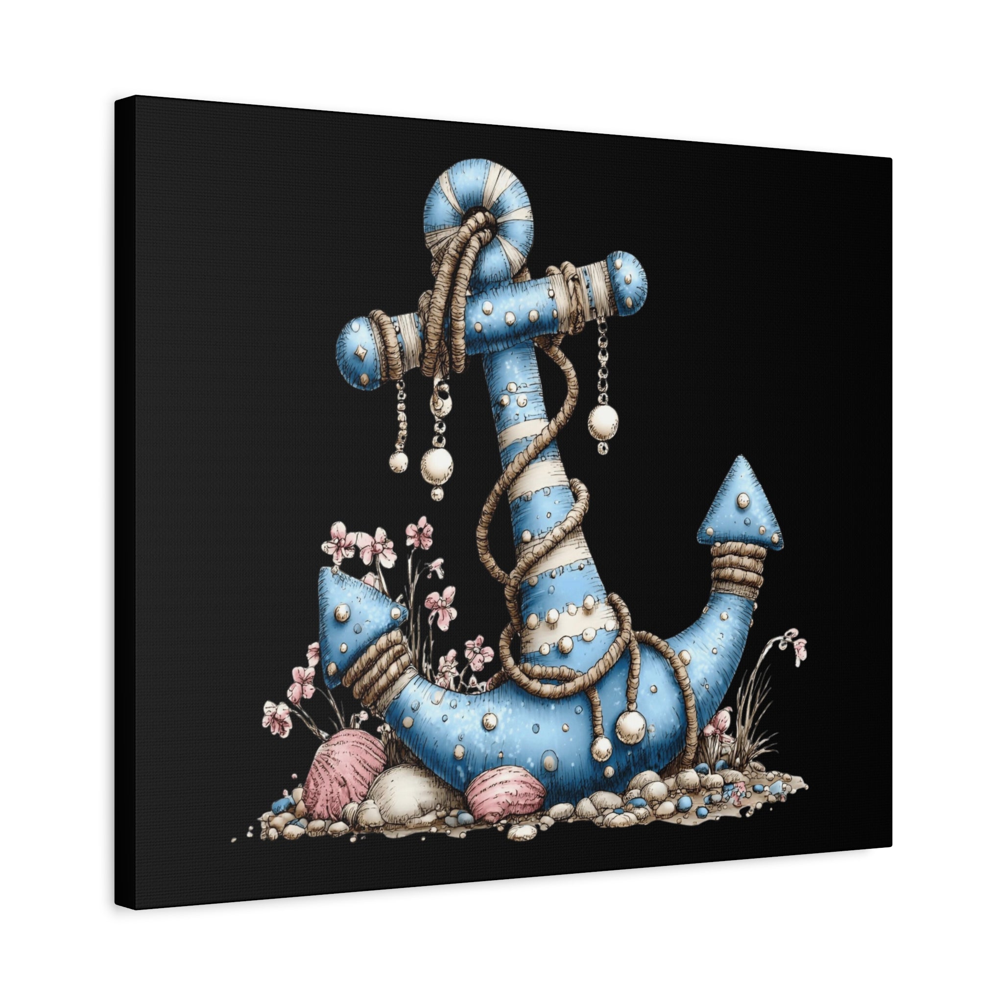 Nautical Blue Anchor Canvas Art — Coastal Wall Decor