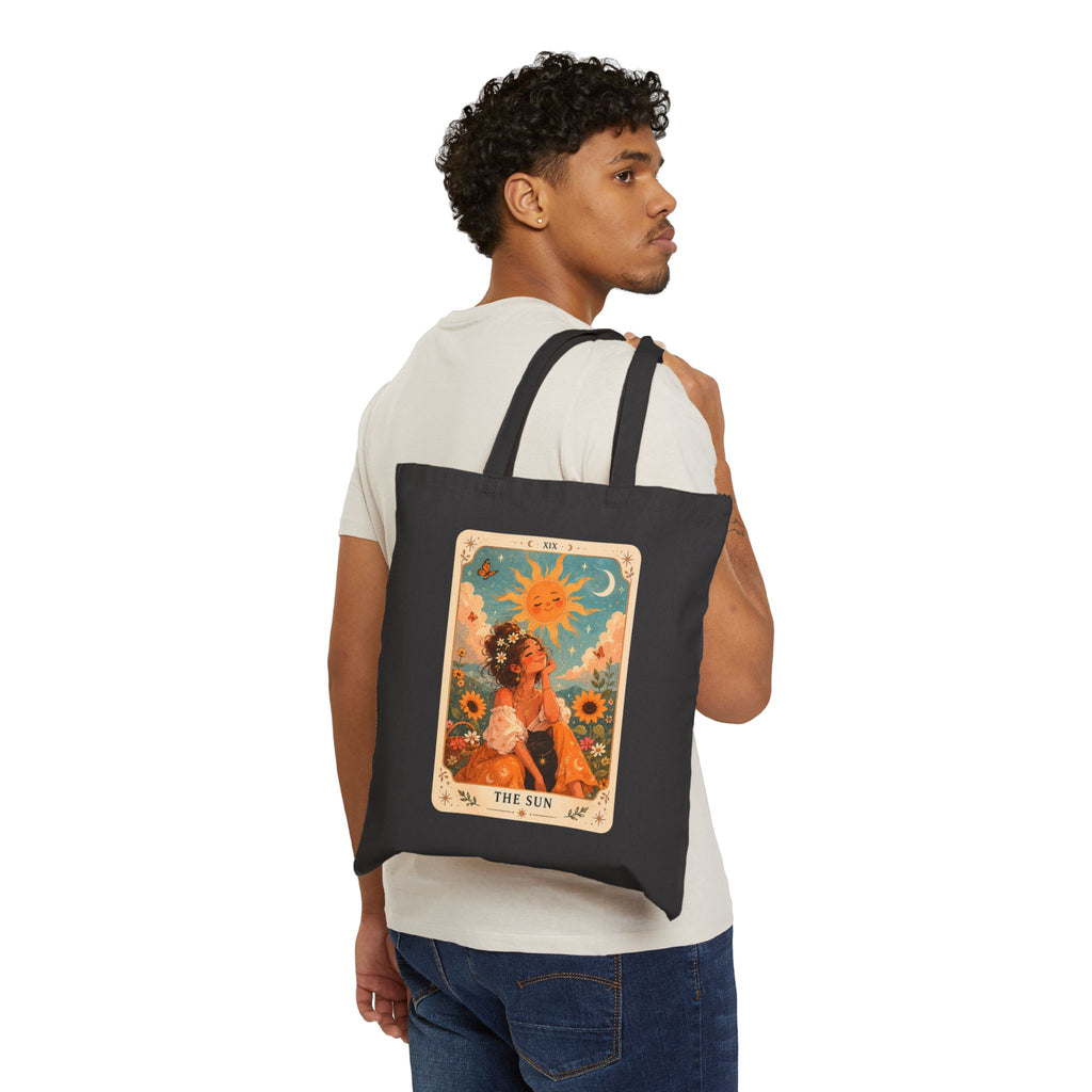 Tarot 'The Sun' Canvas Tote Bag — Vintage Sunflower Boho Market Bag