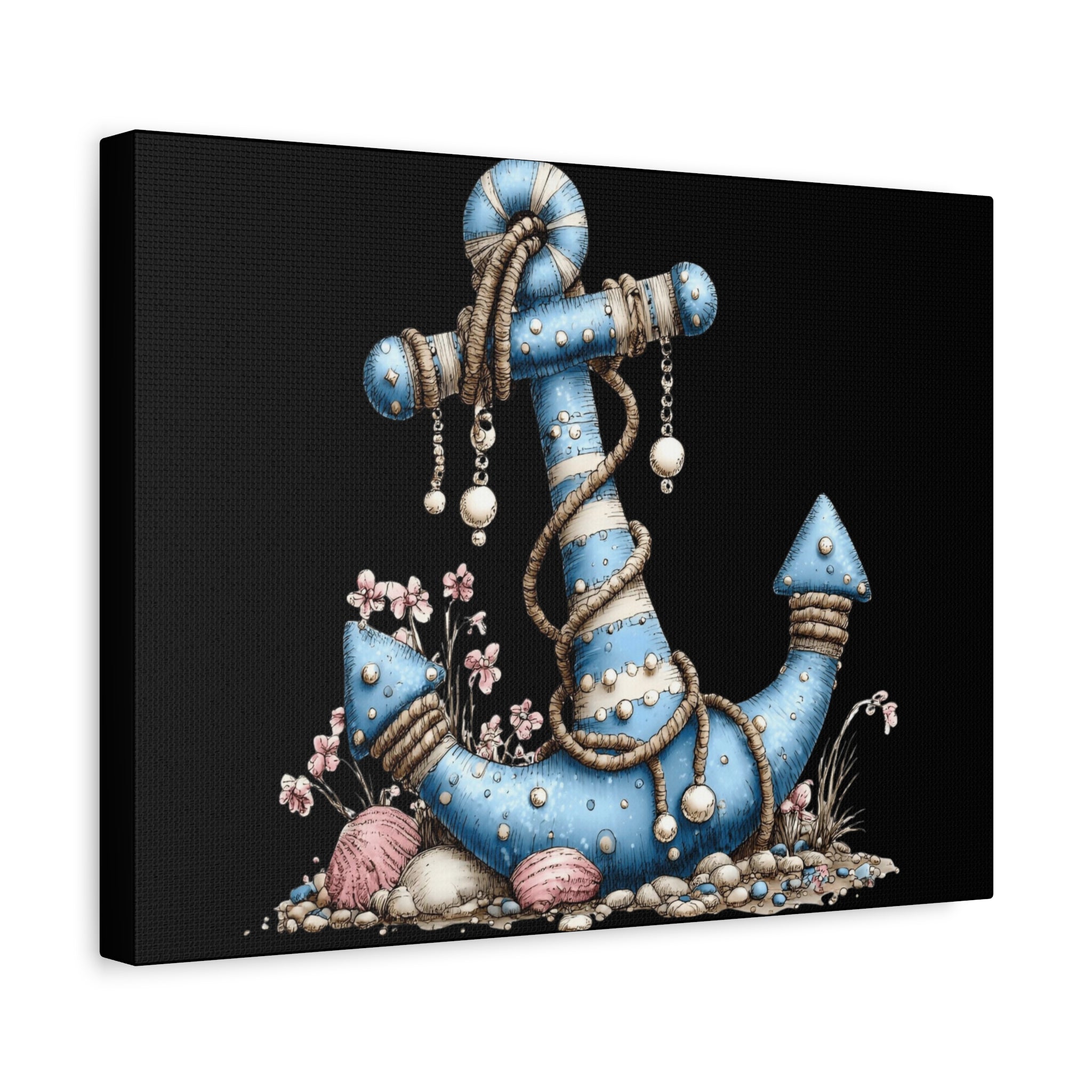Nautical Blue Anchor Canvas Art — Coastal Wall Decor