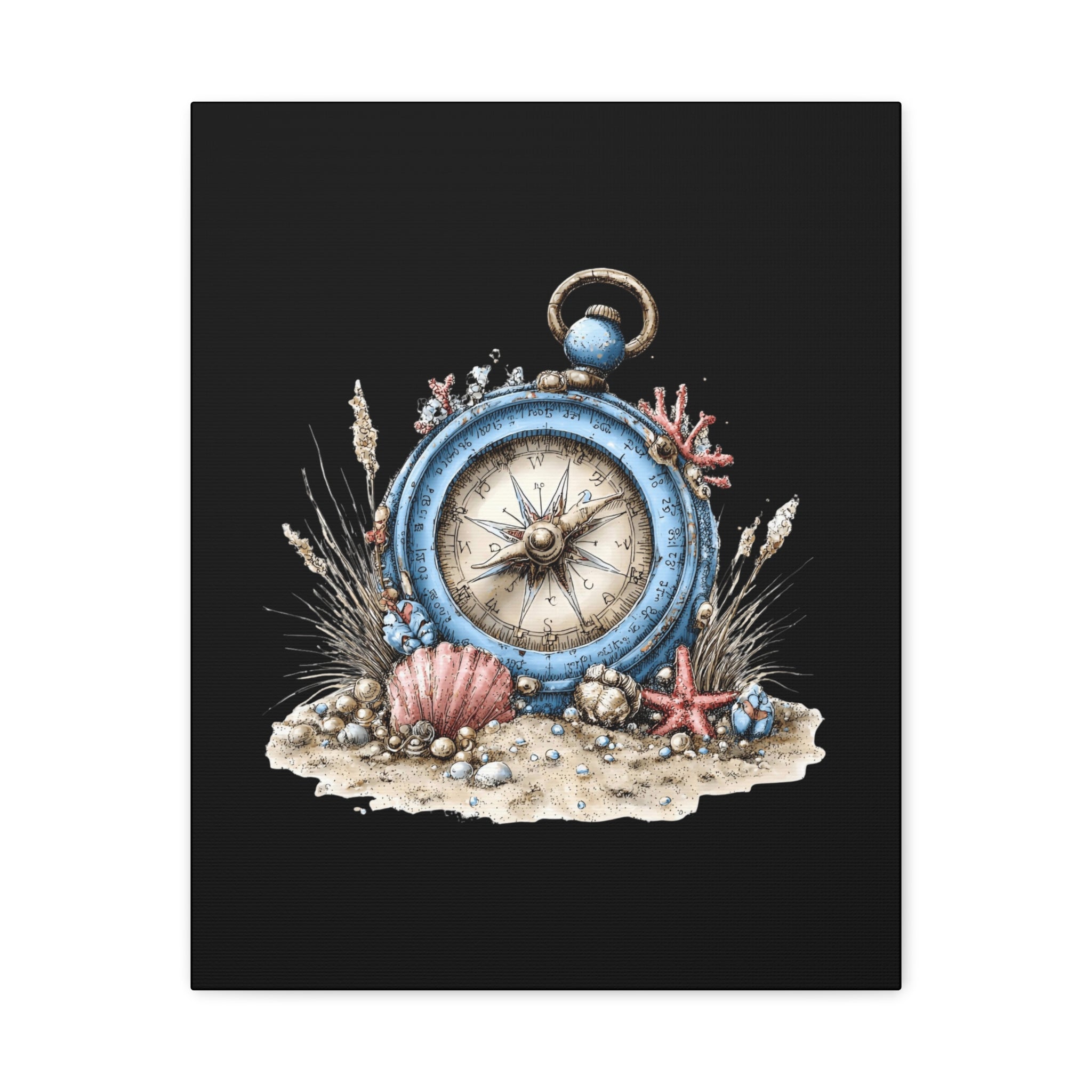 Nautical Compass Canvas Wall Art — Vintage Sea Shell Beach Decor