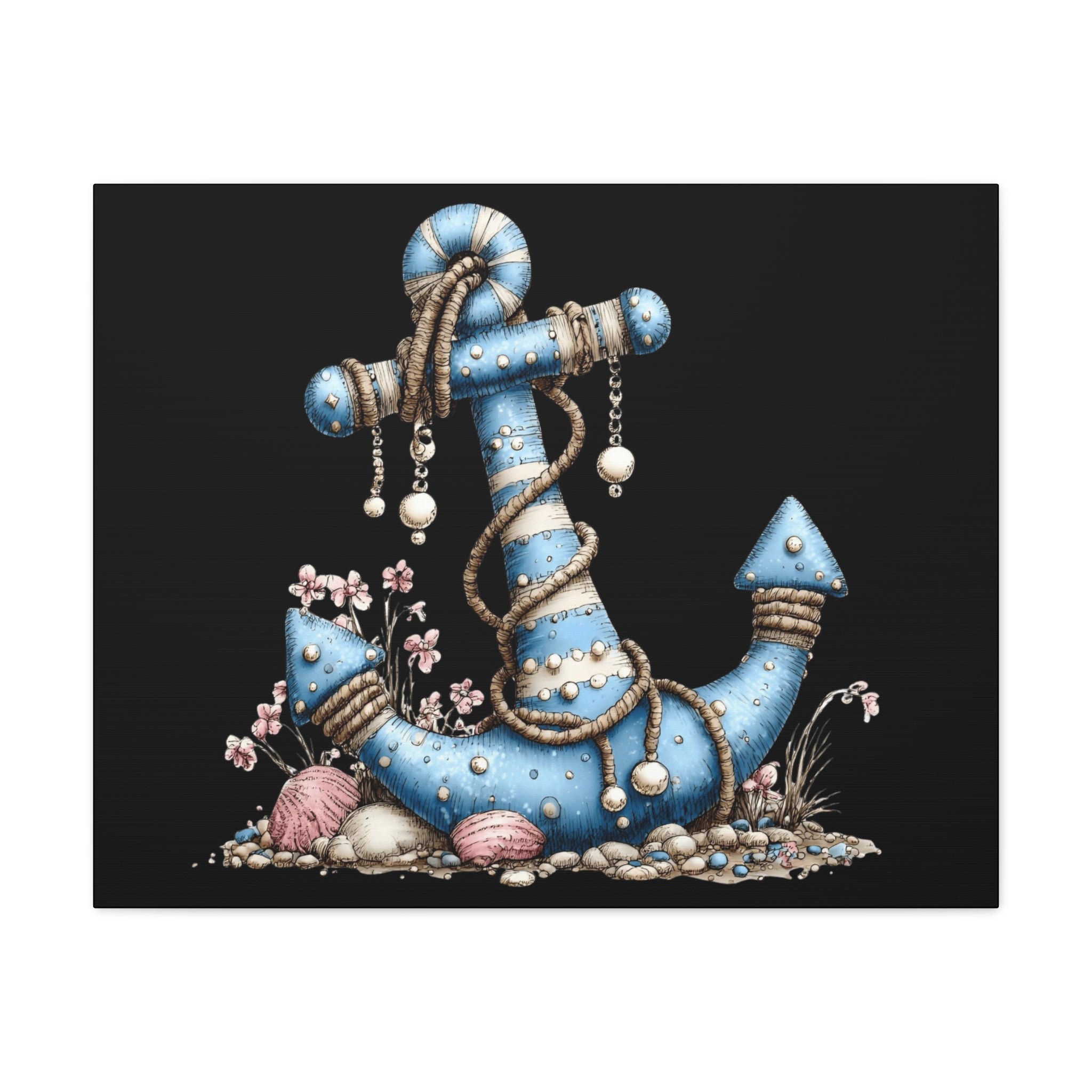 Nautical Blue Anchor Canvas Art — Coastal Wall Decor
