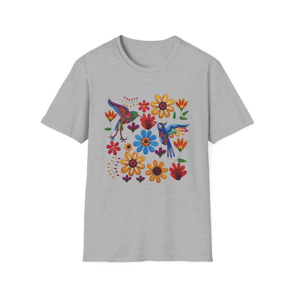 Floral Hummingbird Tee — Colorful Folk Art Flowers & Birds T-Shirt