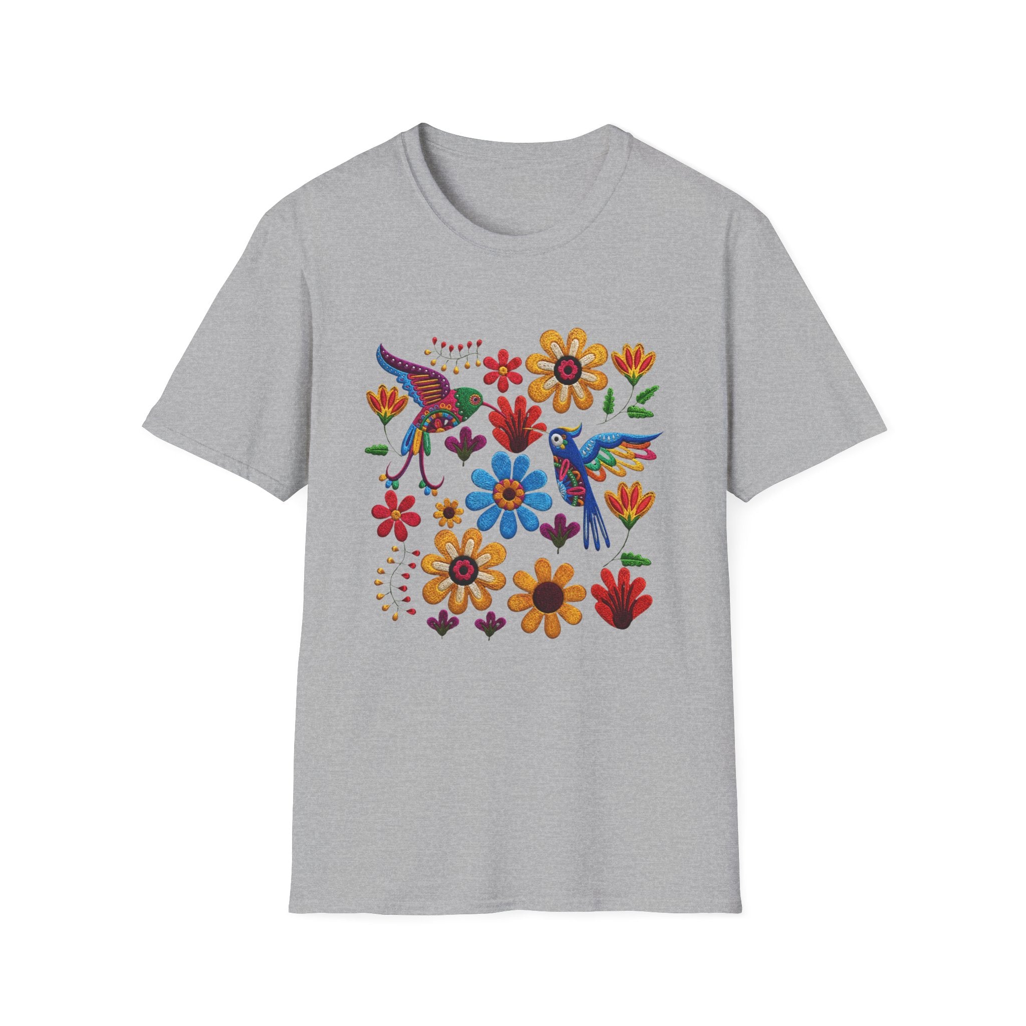 Floral Hummingbird Tee — Colorful Folk Art Flowers & Birds T-Shirt