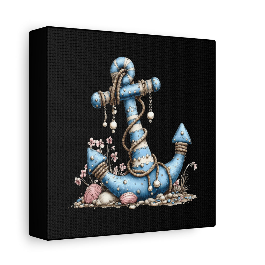Nautical Blue Anchor Canvas Art — Coastal Wall Decor