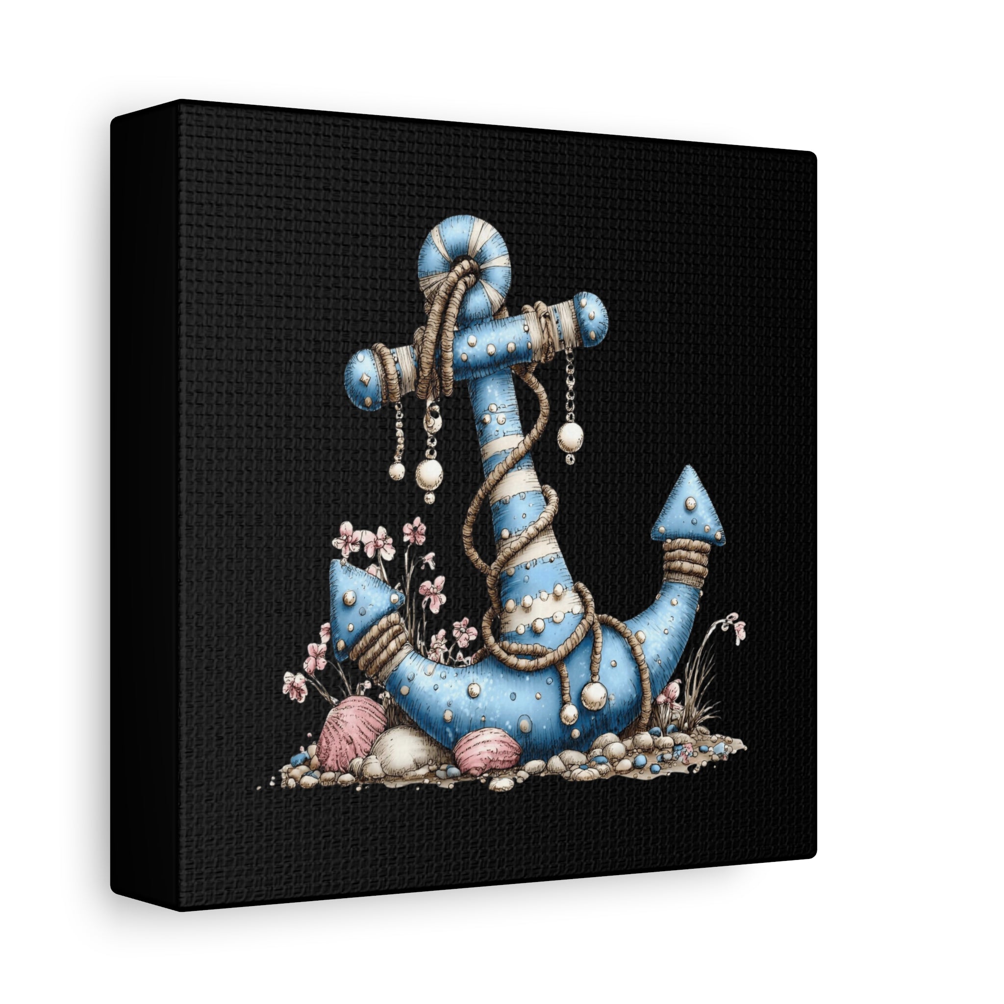 Nautical Blue Anchor Canvas Art — Coastal Wall Decor