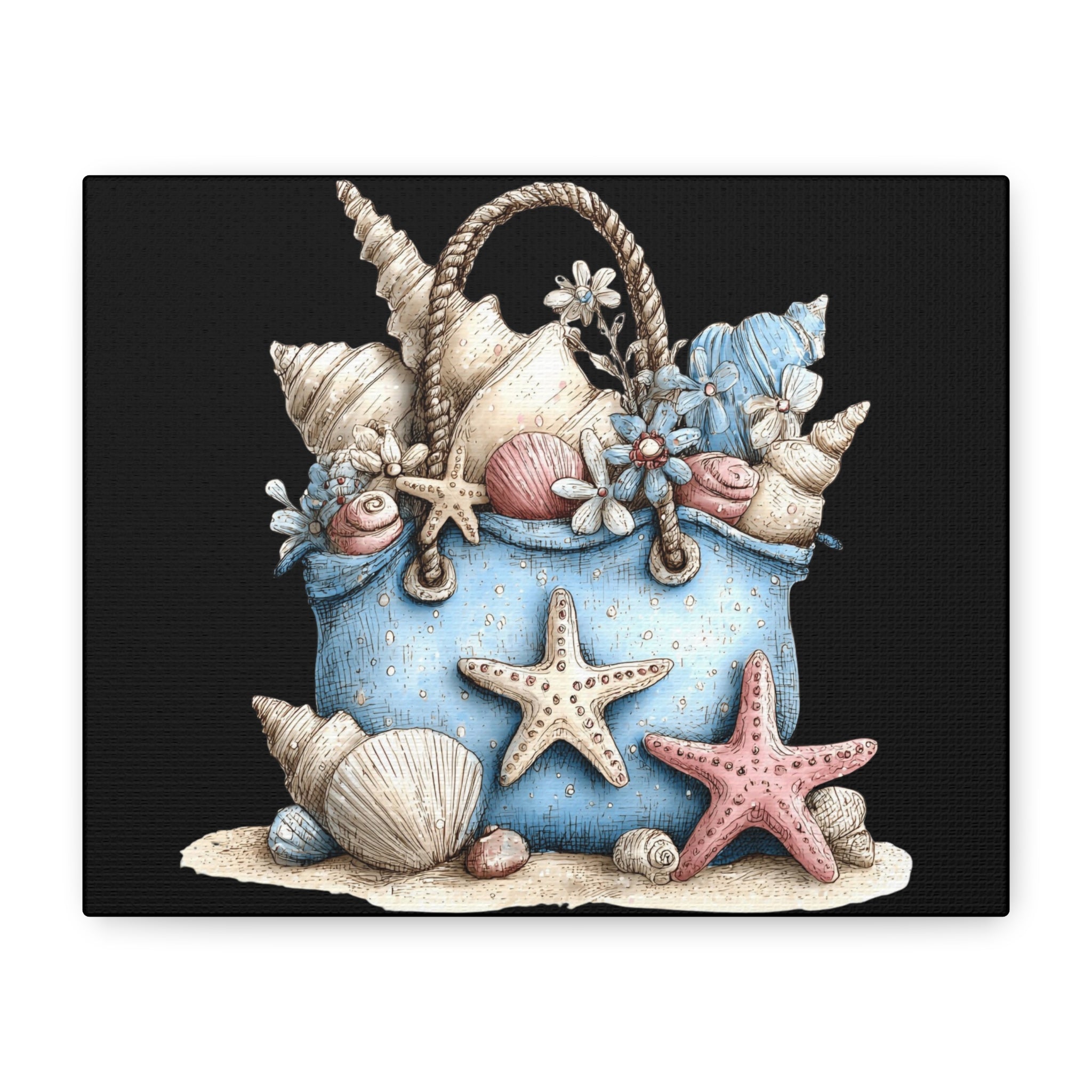 Coastal Seashell Tote Canvas Art — Beach Shells Wall Decor