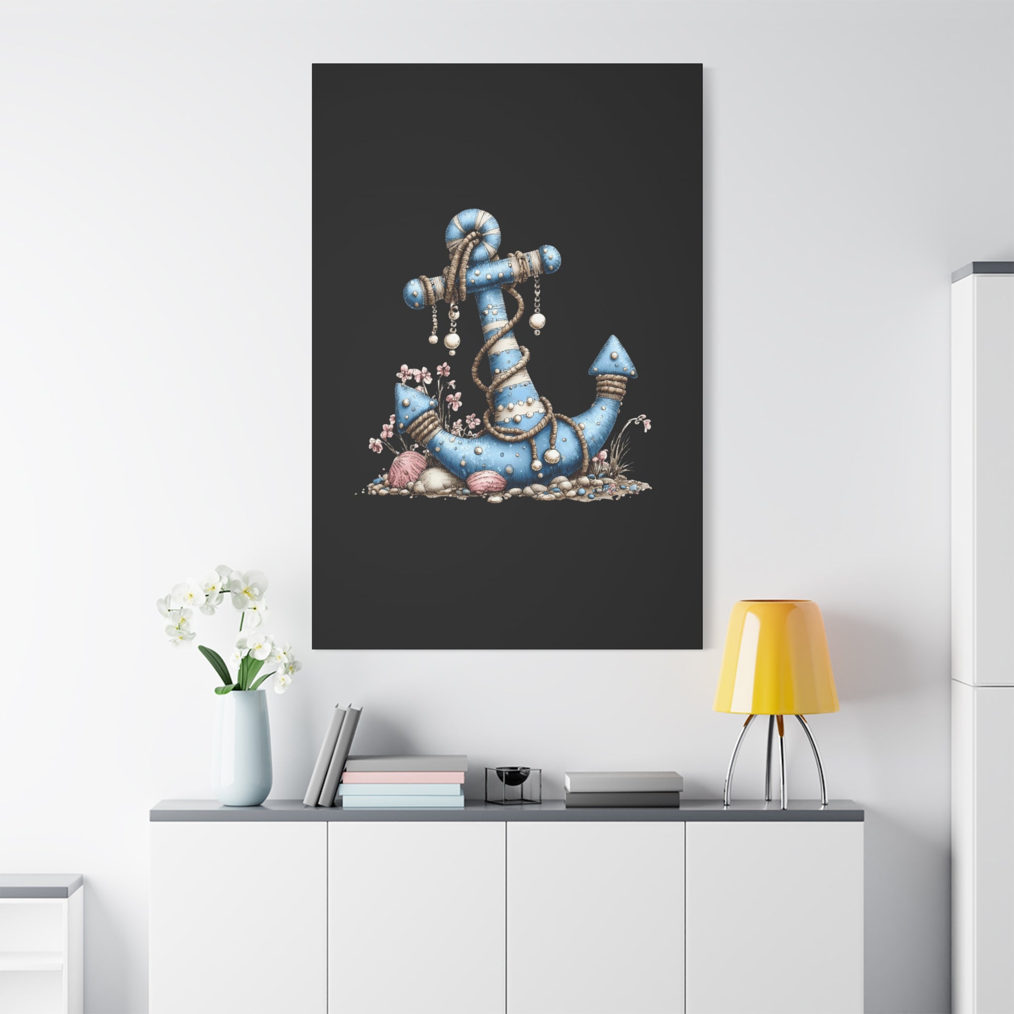 Nautical Blue Anchor Canvas Art — Coastal Wall Decor
