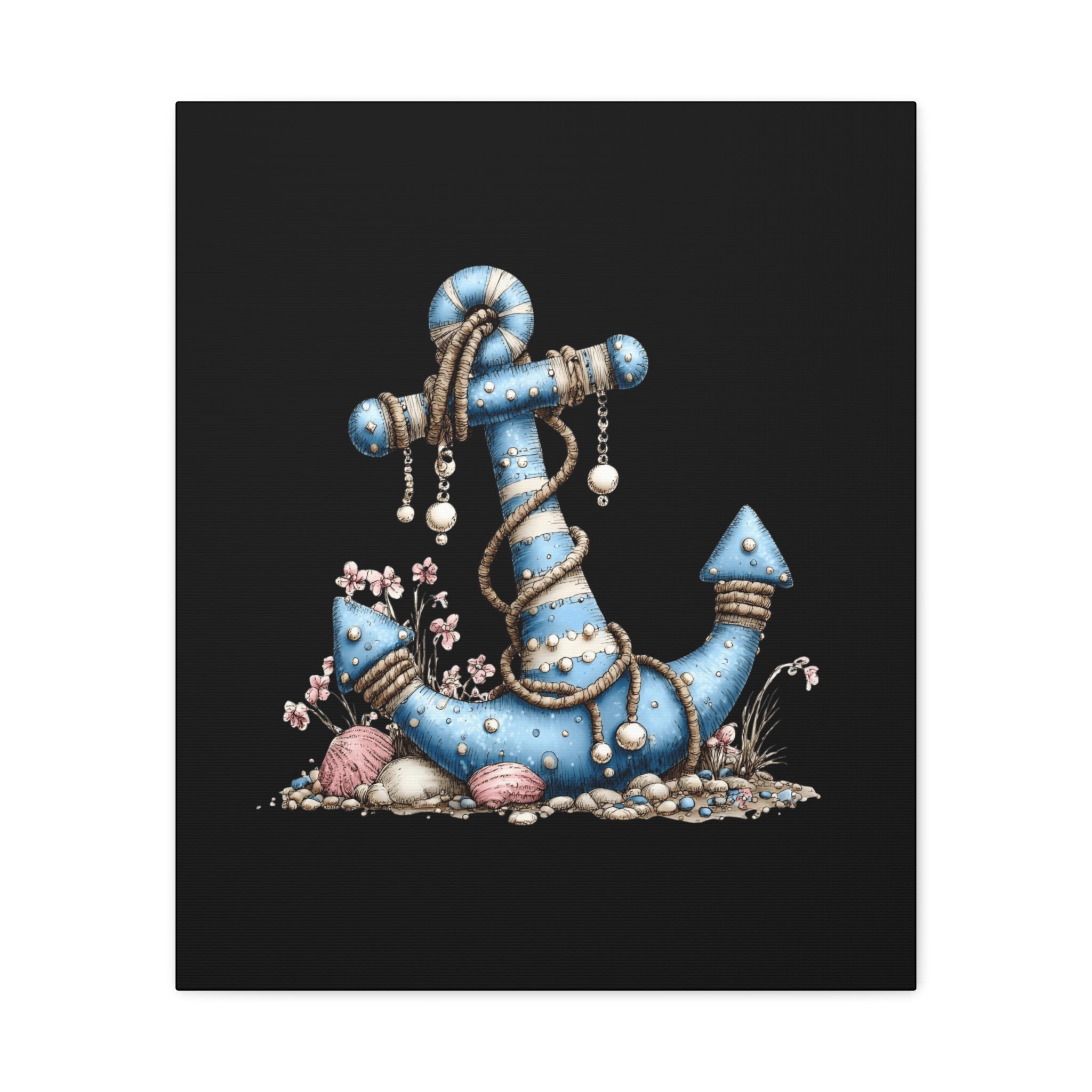 Nautical Blue Anchor Canvas Art — Coastal Wall Decor
