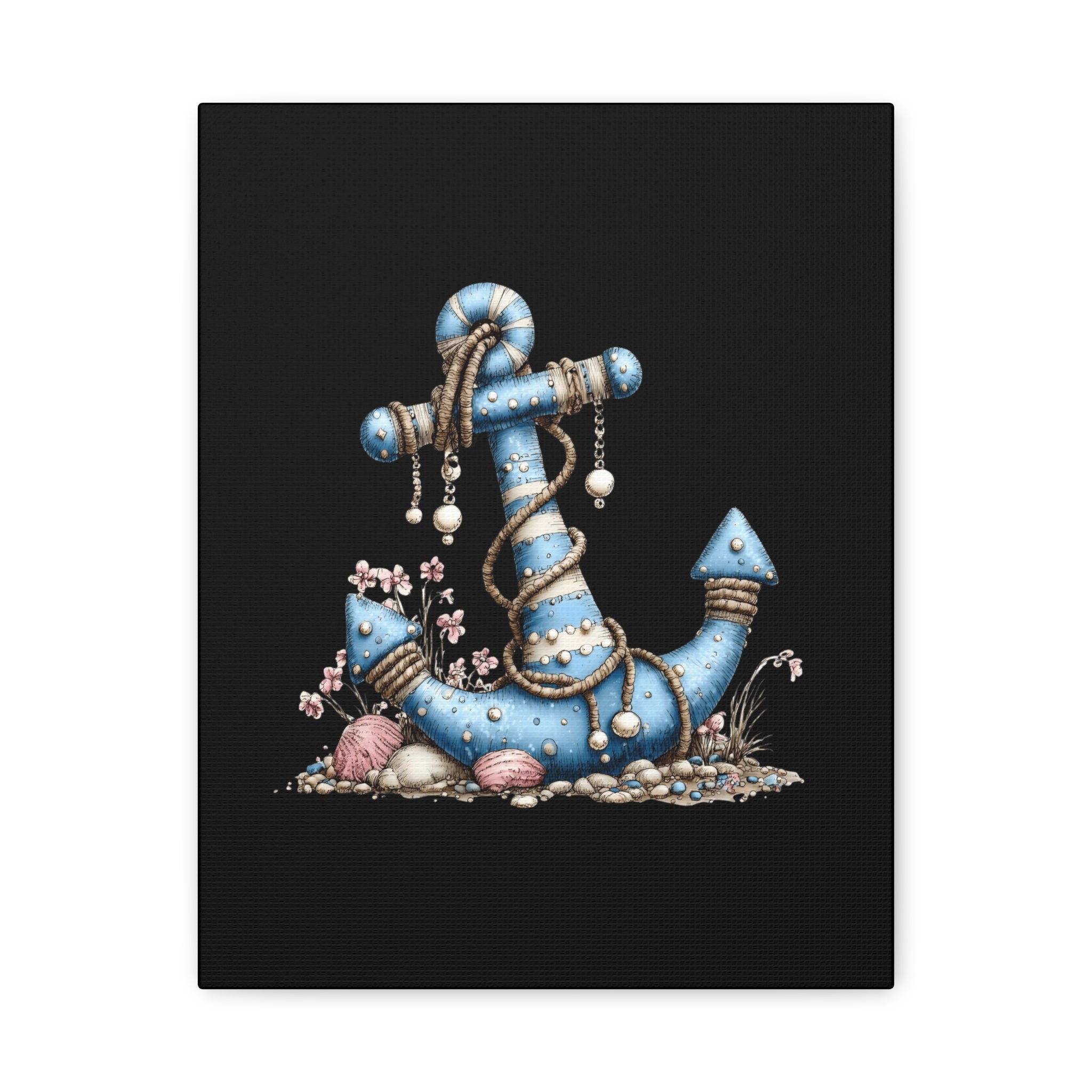 Nautical Blue Anchor Canvas Art — Coastal Wall Decor