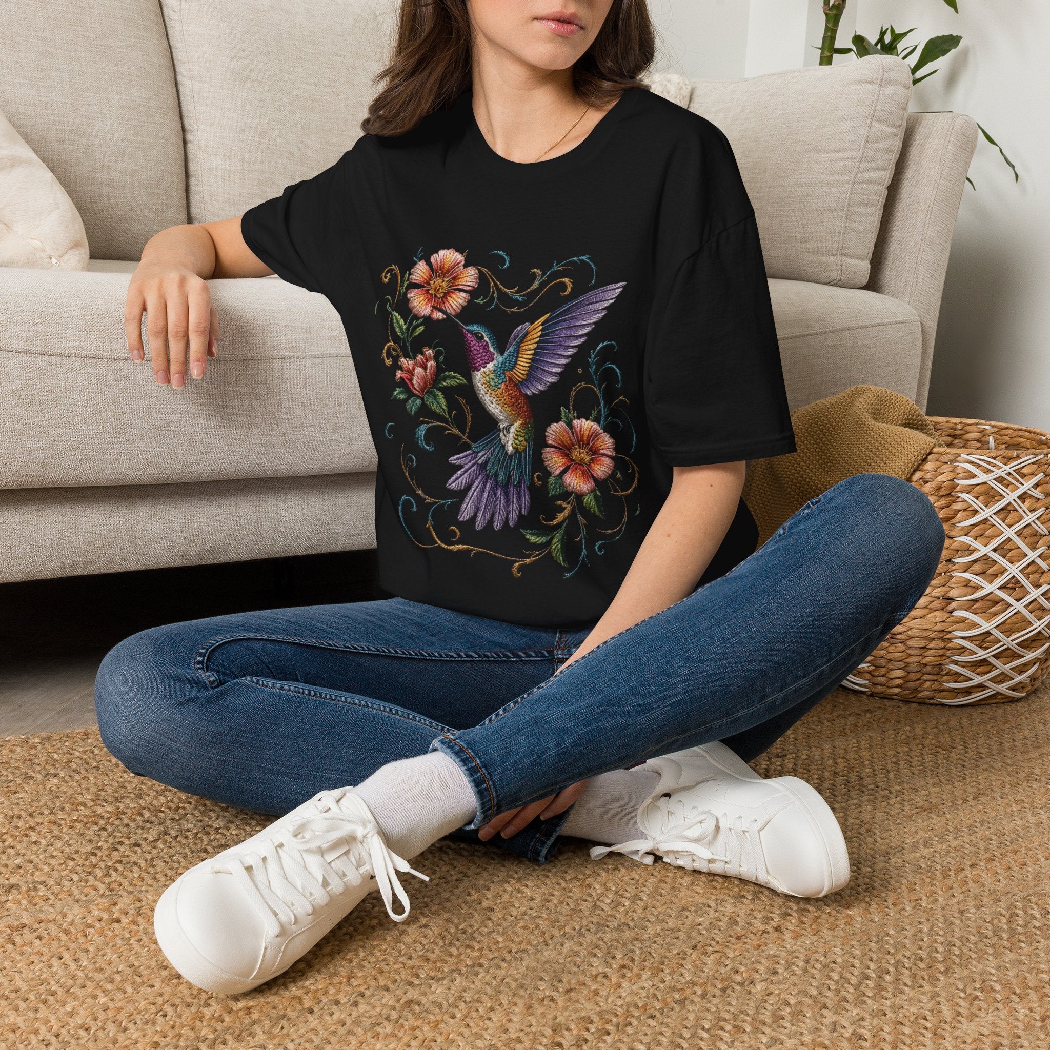 Hummingbird & Floral Vintage Tee — Colorful Botanical Hummingbird T-Shirt