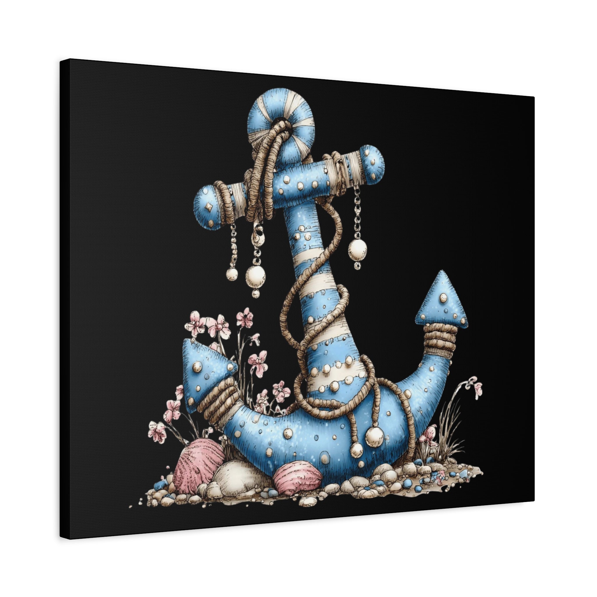 Nautical Blue Anchor Canvas Art — Coastal Wall Decor
