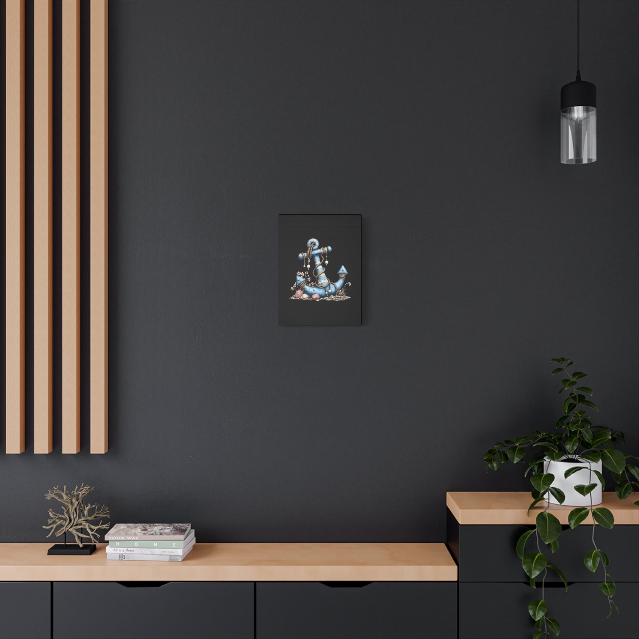 Nautical Blue Anchor Canvas Art — Coastal Wall Decor