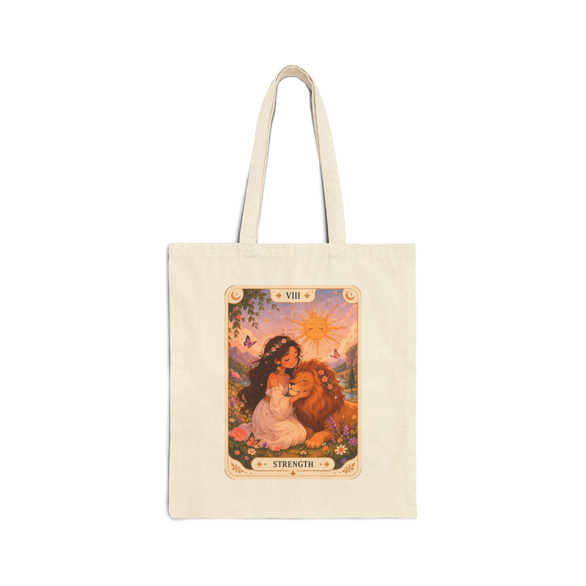 Strength Tarot Tote Bag — Vintage Tarot Card Cotton Canvas Shopper