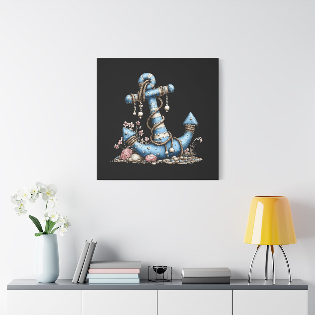 Nautical Blue Anchor Canvas Art — Coastal Wall Decor