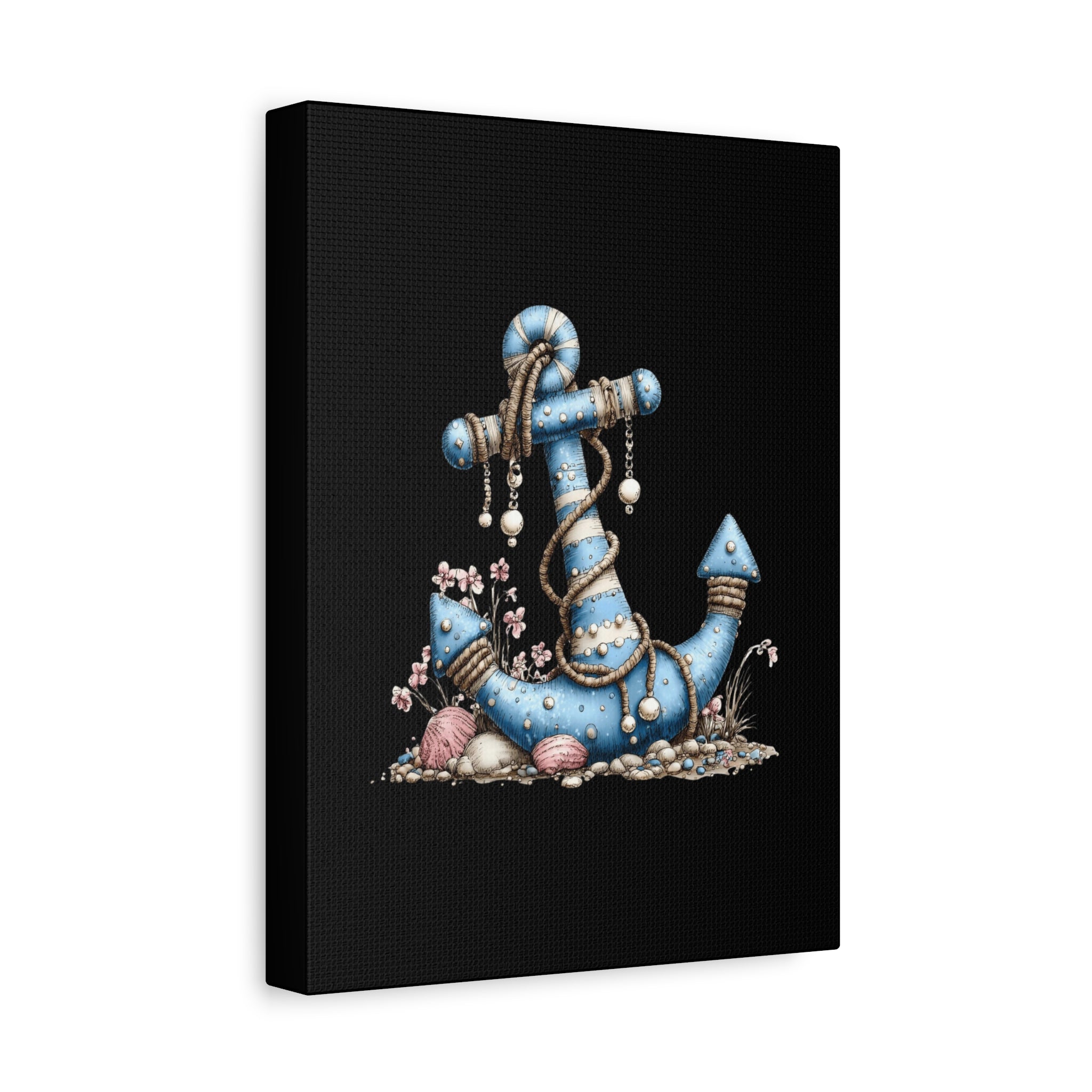 Nautical Blue Anchor Canvas Art — Coastal Wall Decor