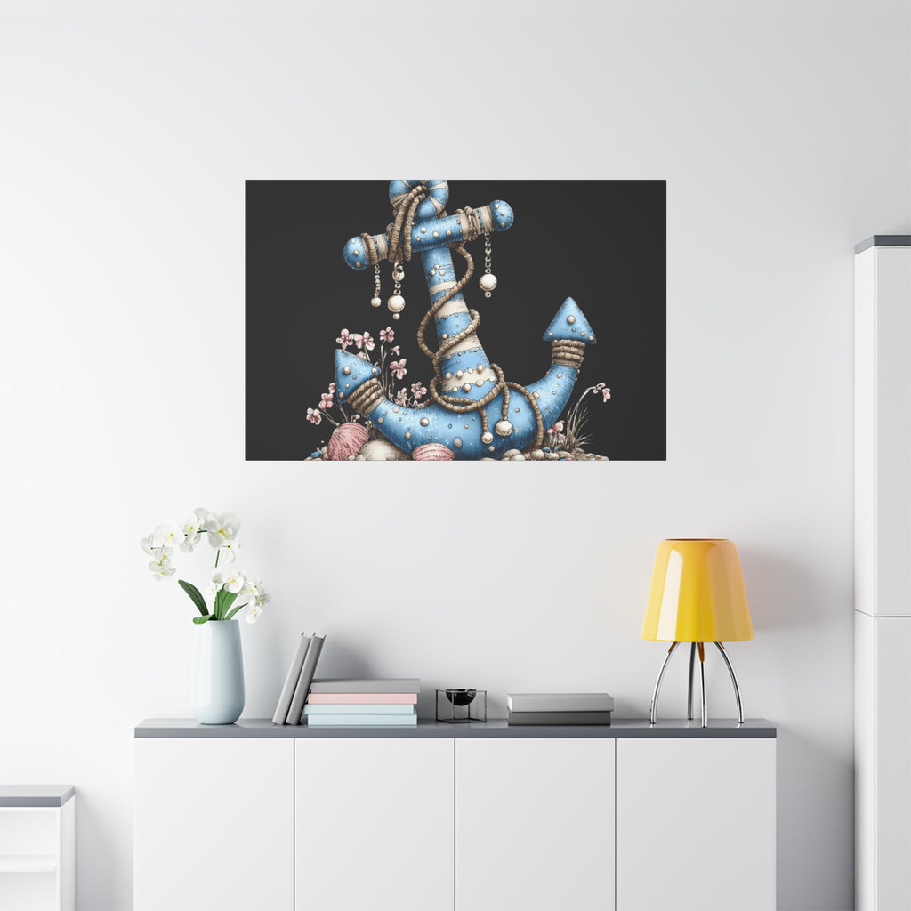 Nautical Blue Anchor Canvas Art — Coastal Wall Decor