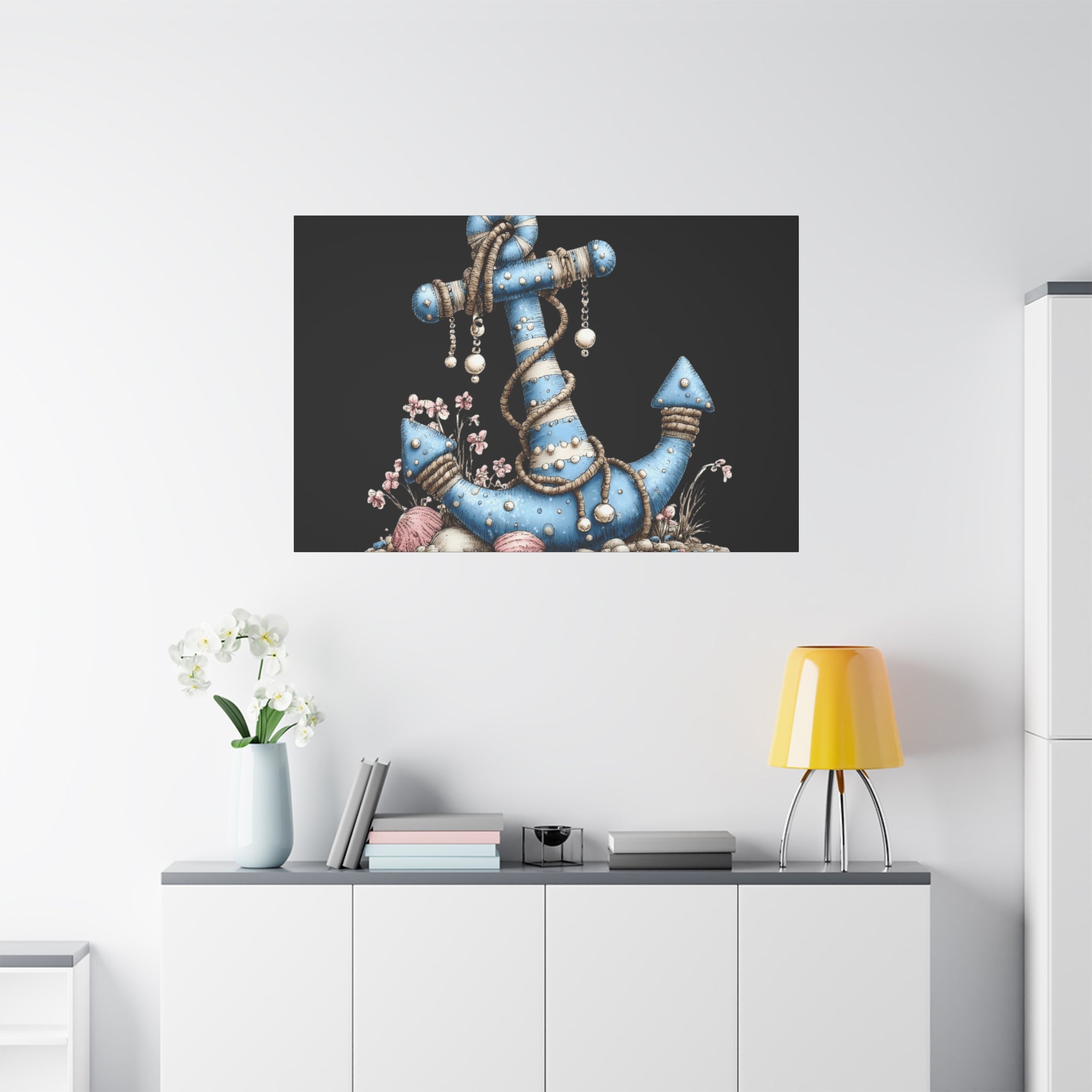 Nautical Blue Anchor Canvas Art — Coastal Wall Decor