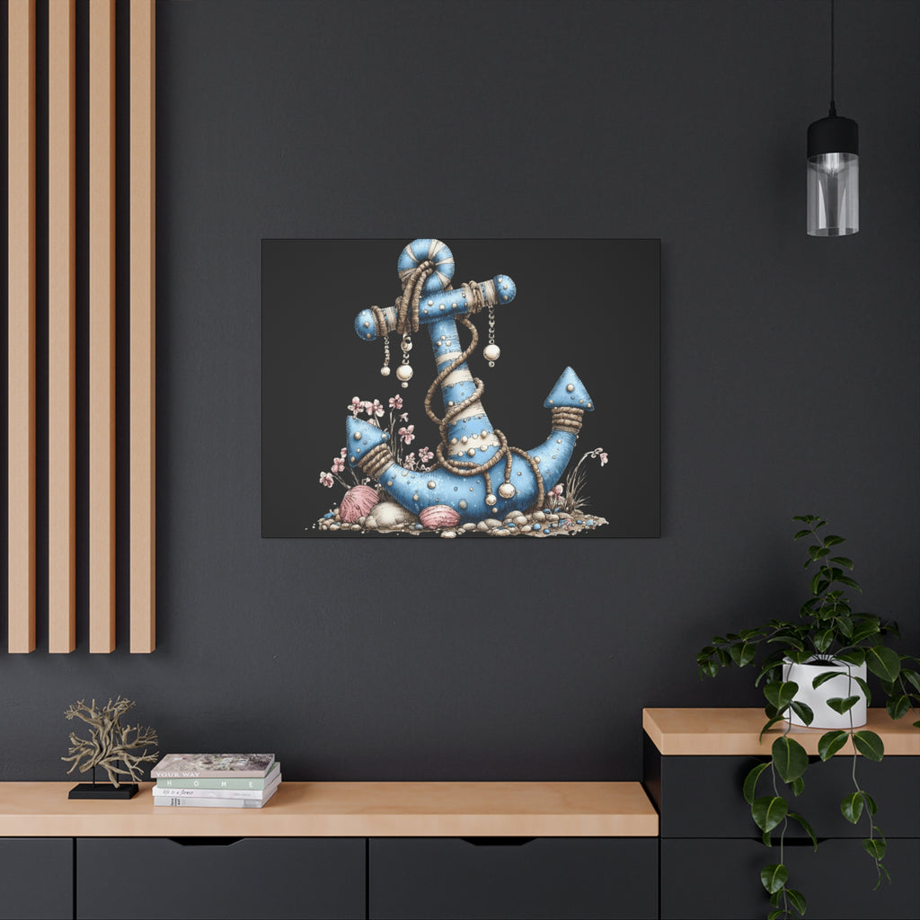 Nautical Blue Anchor Canvas Art — Coastal Wall Decor